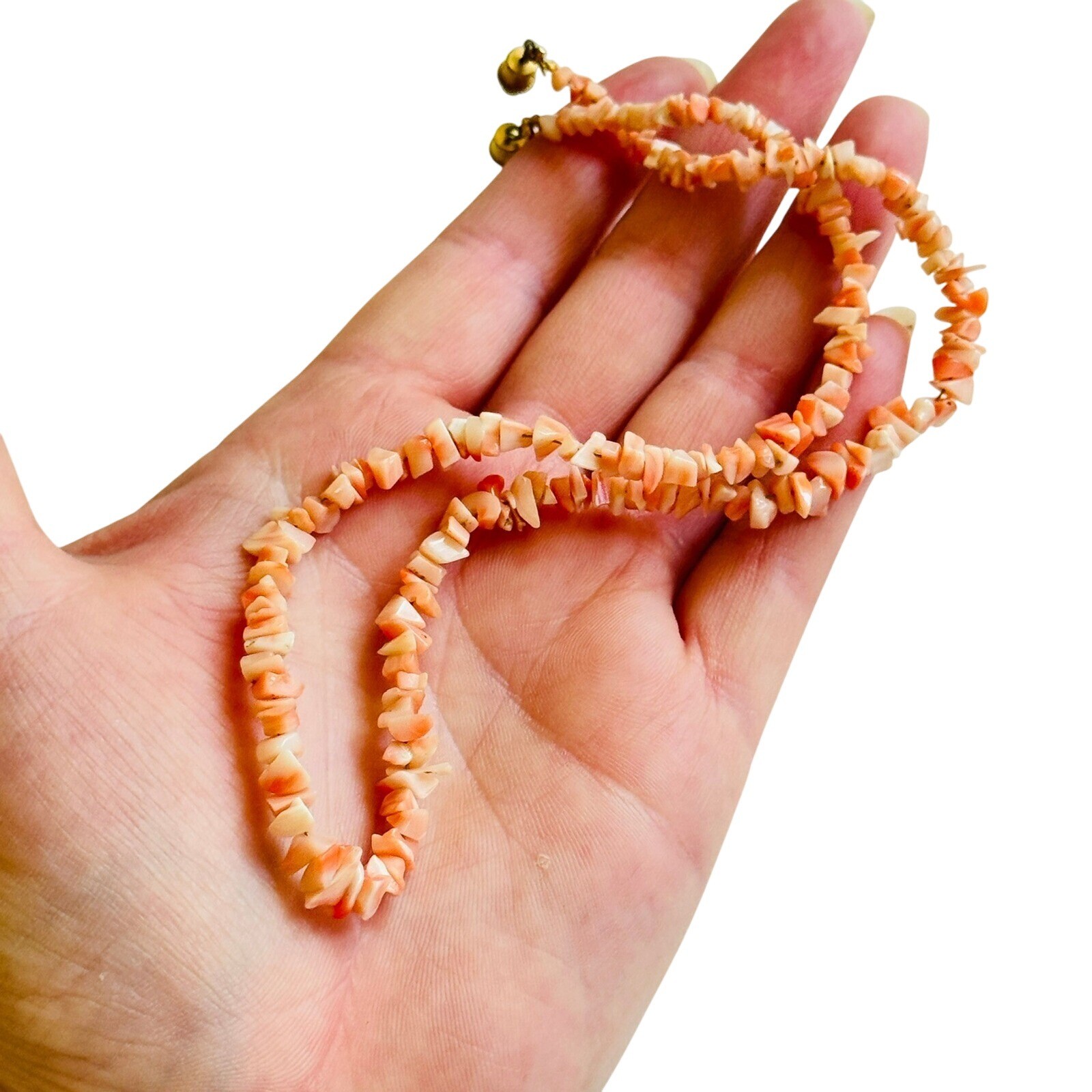 VTG Mediterranean Pink chip Coral Natural Necklace dainty Genuine Italy 17″L