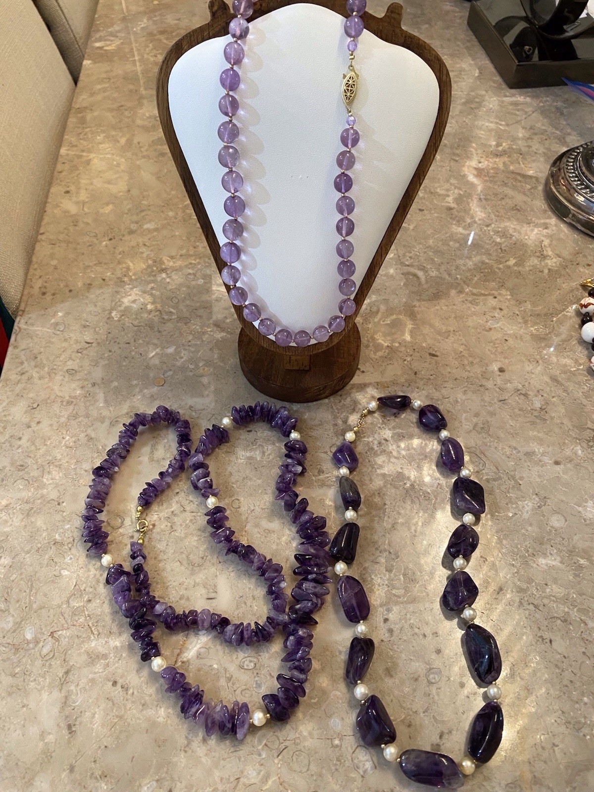 Lot Of 3 Genuine Vintage Amethyst Bead Necklaces