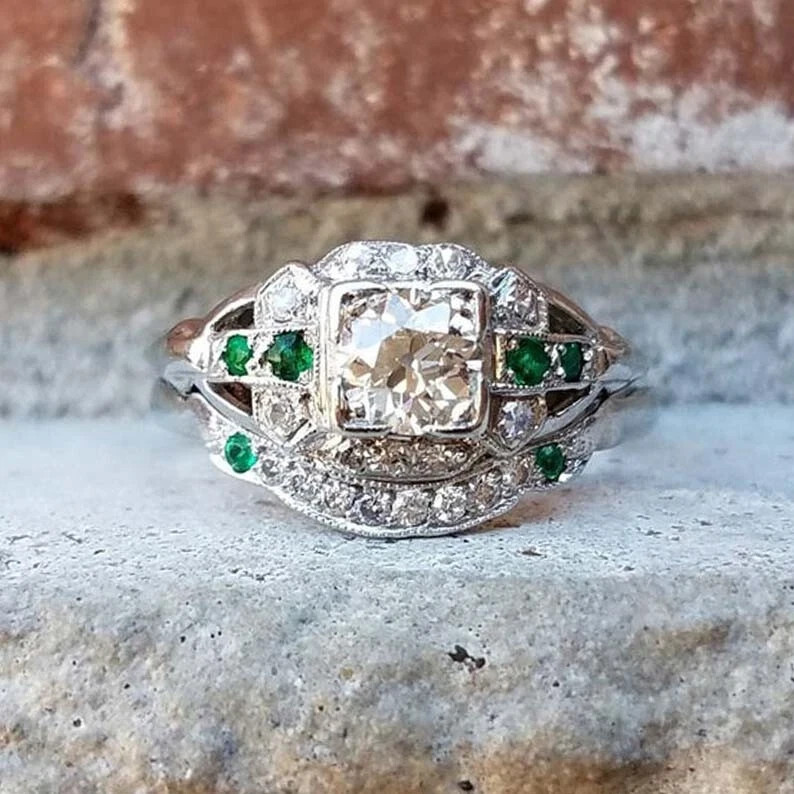 2Ct Art Deco Vintage Style Lab Created Diamond Engagement 14K White Gold FN Ring
