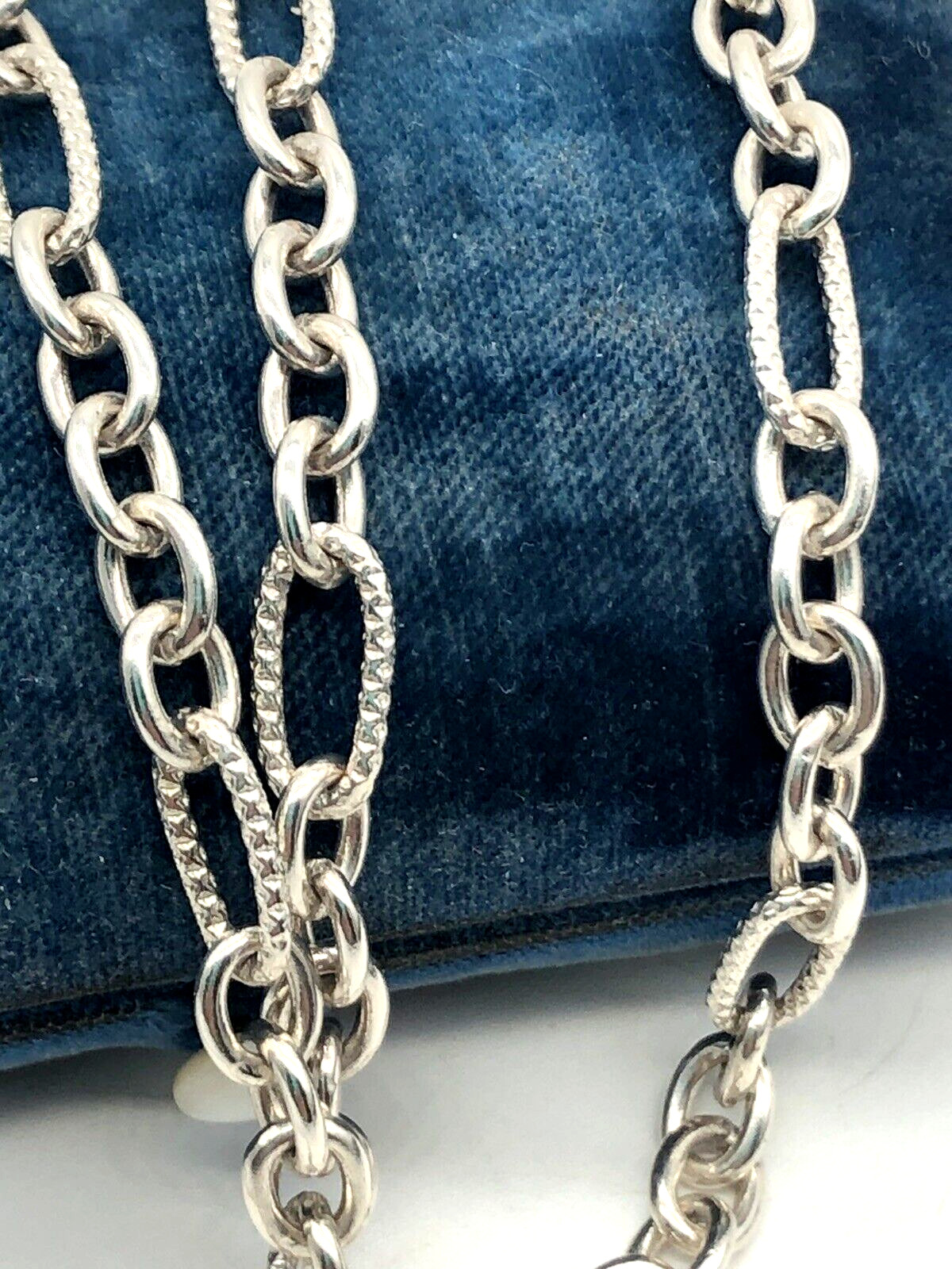 Stamped Link Chain Necklace Designer Fancy Sterling Silver 23″ Vintage