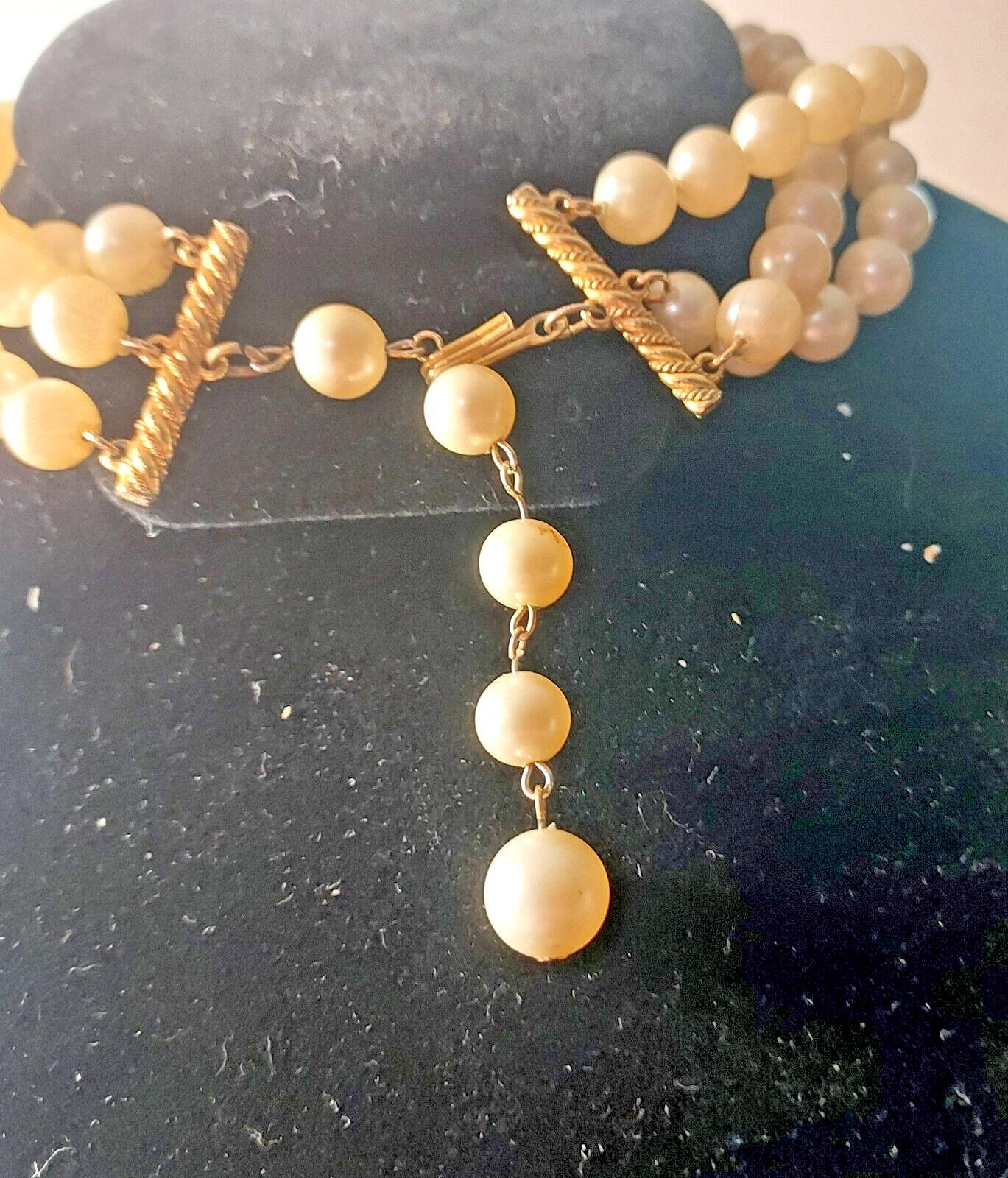 Vintage Cultured three-strand Pearl Necklace approx. staggered 10-12-14 inch