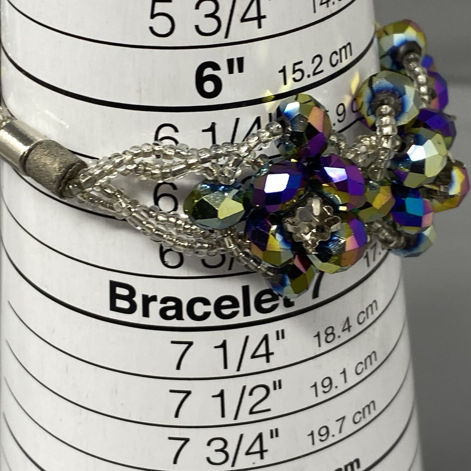 Glass Bead Bracelet Purple Metallic Oil Slick Peacock Coated Chunky Repair 6.5″