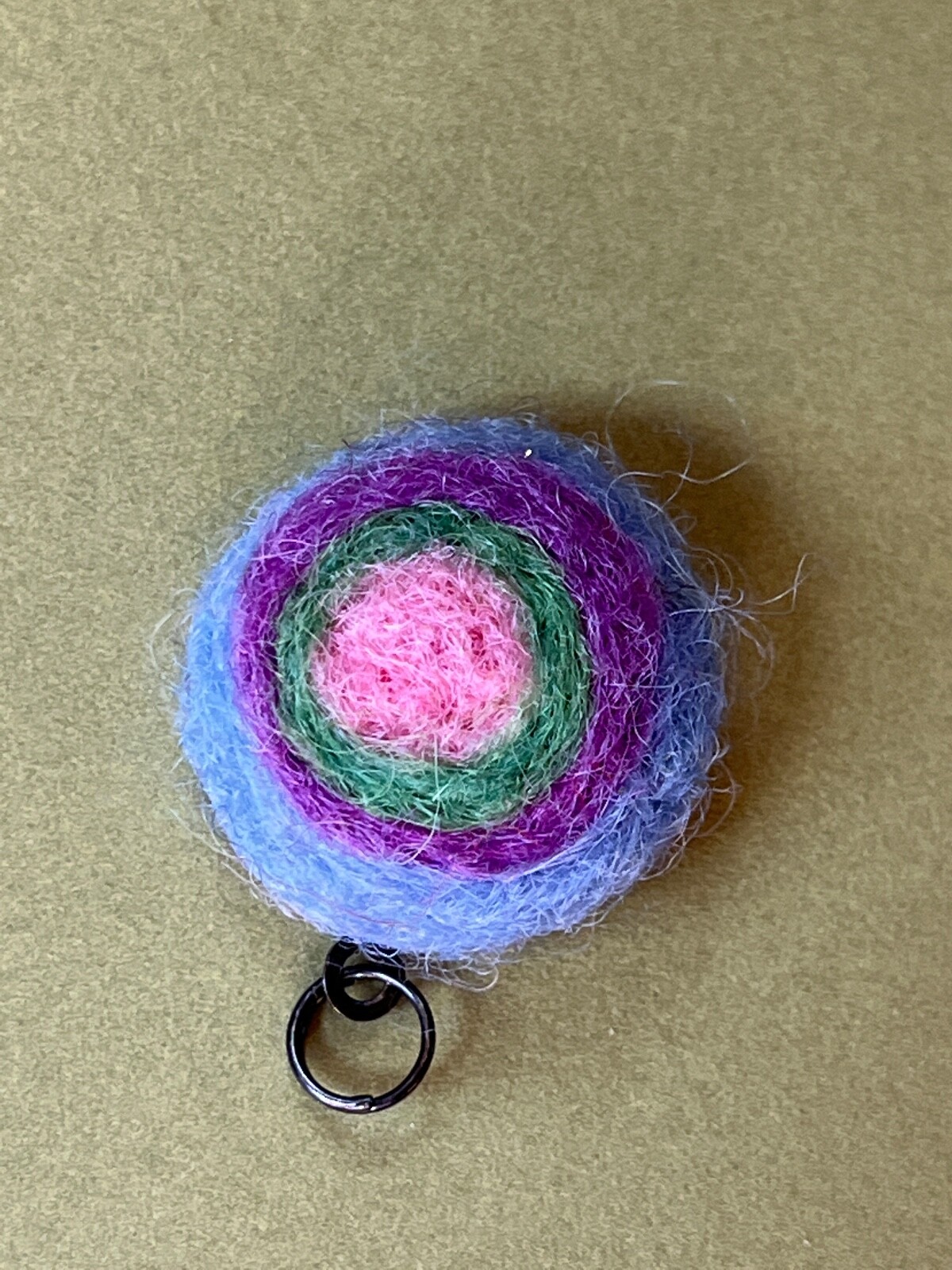Handmade Small Periwinkle Purple Green & Pink Swirl Felted Wool Swirl Round Pend