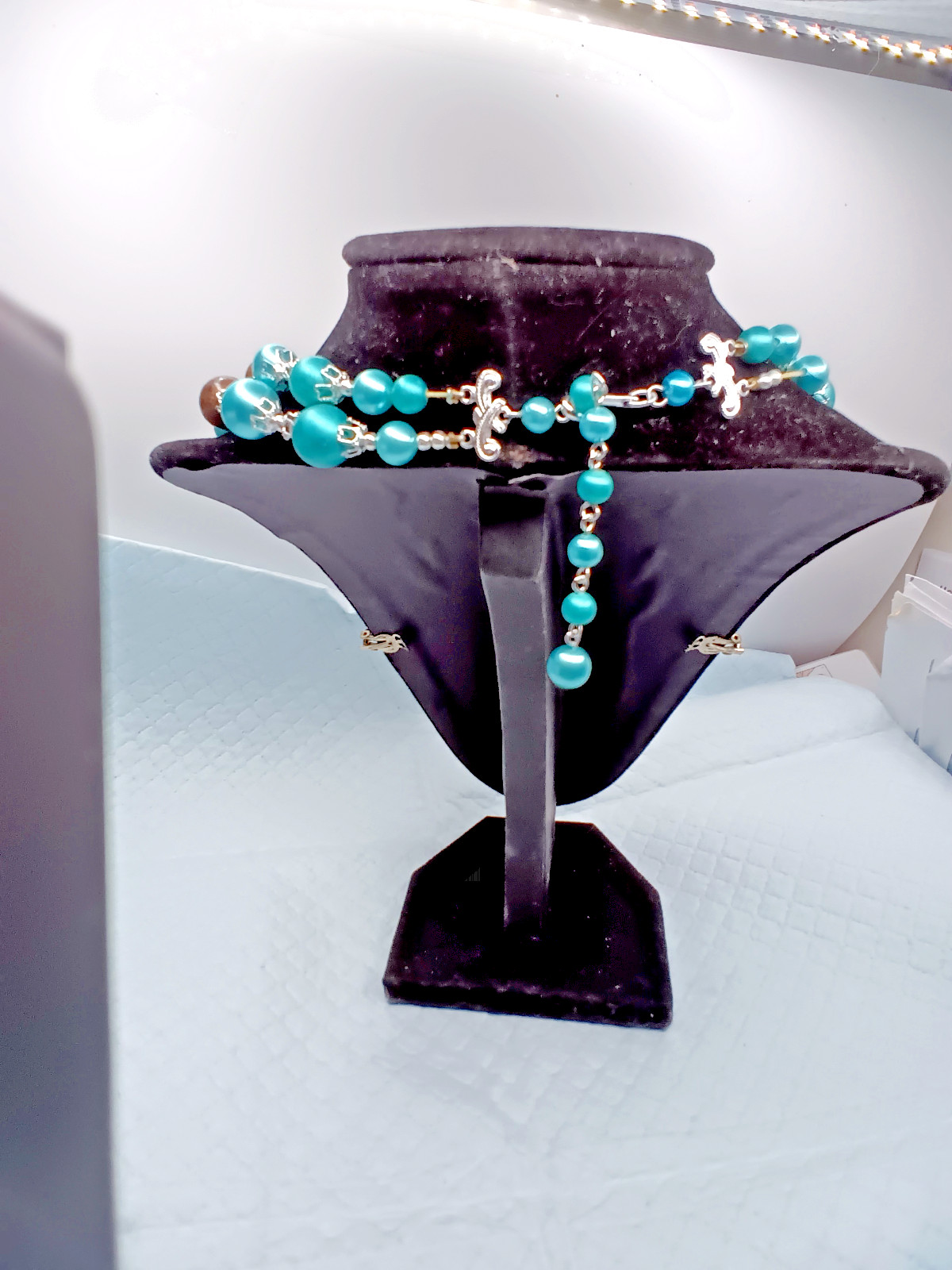 1950s Plastic Turquoise Double Strand Choker and Clip Earrings-Japan