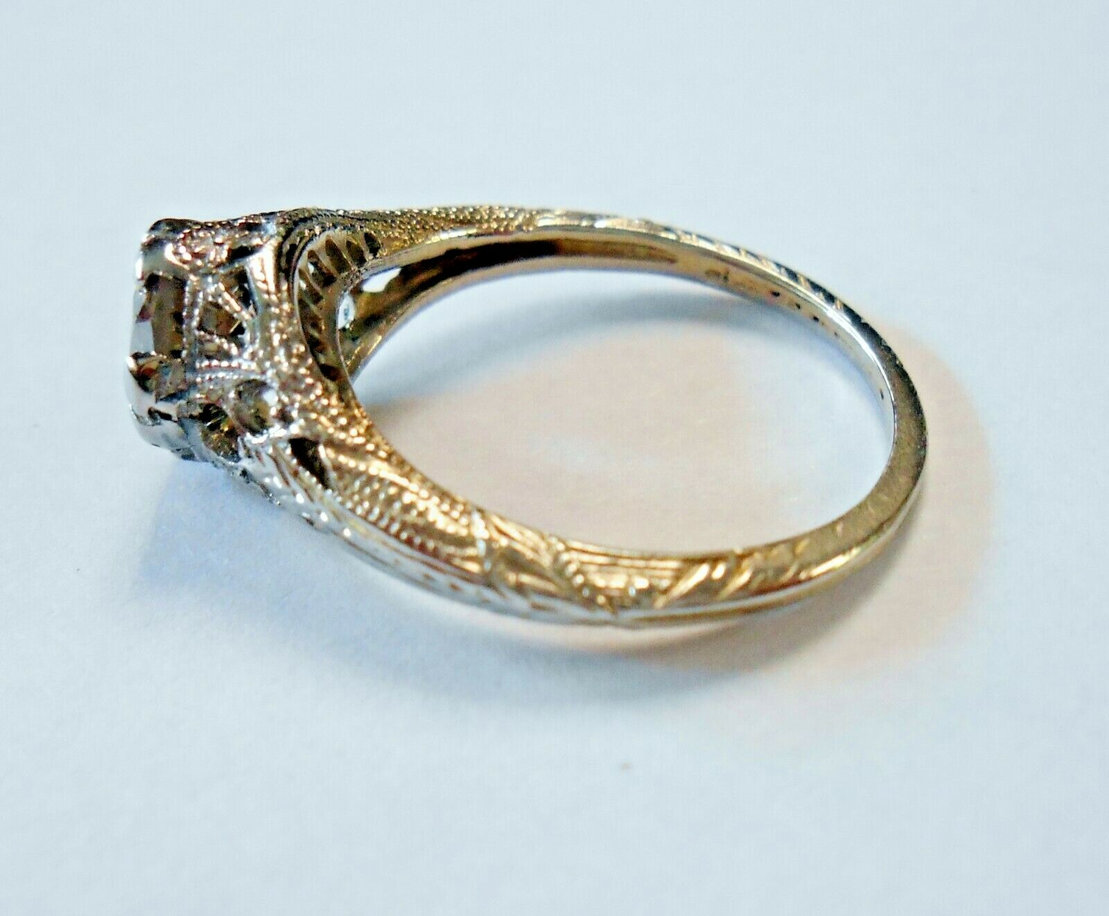14K White Gold Filigree Ring 1.25Ct 7mm Round Champagne Diamond Solitaire