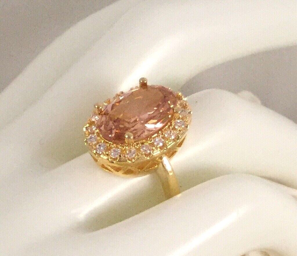 Vintage Jewellery Gold Ring Champagne White Sapphires Antique Deco Jewelry sz N