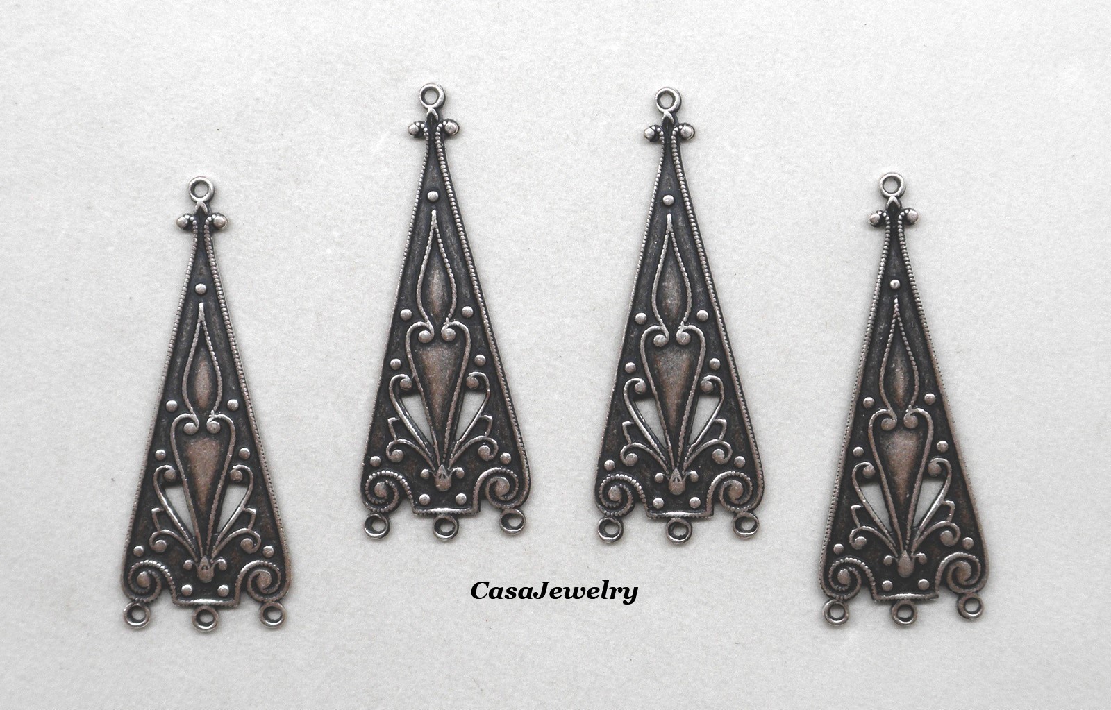 #5042 ANTIQUED .925 STERLING SILVER PLATED DROP W/TOP HANG RING – 4 Pcs