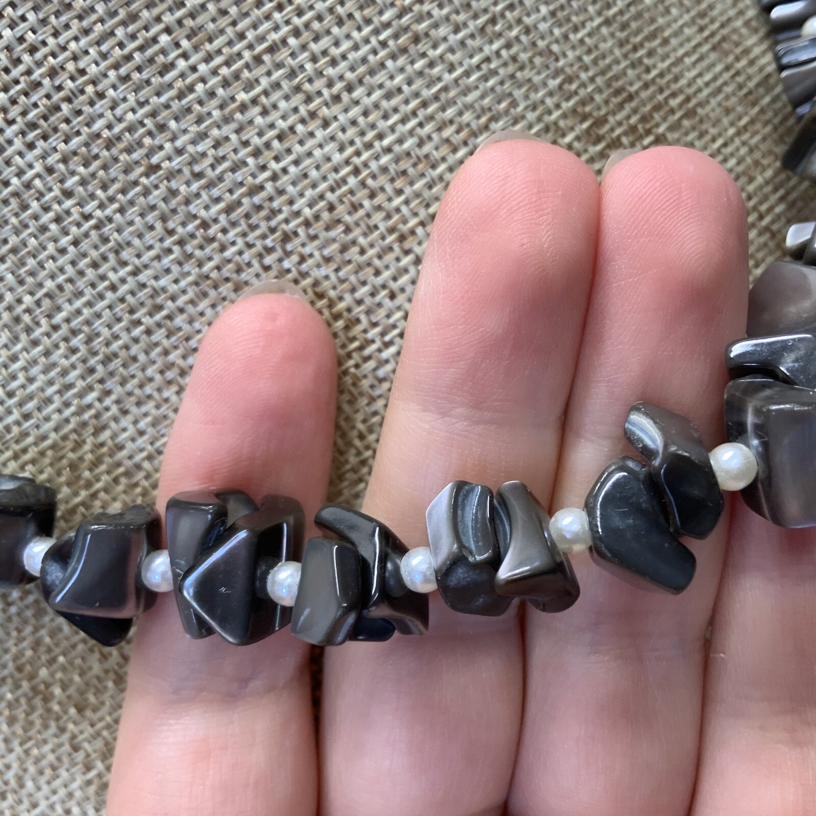 Vintage gray shell mother of pearl and pearl beaded necklace