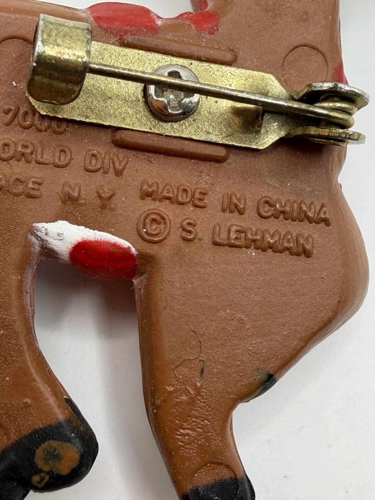 FUN WORLD S LEHMAN BROWN REINDEER CHRISTMAS PIN BROOCH GLITTER ANTLERS HOLIDAY