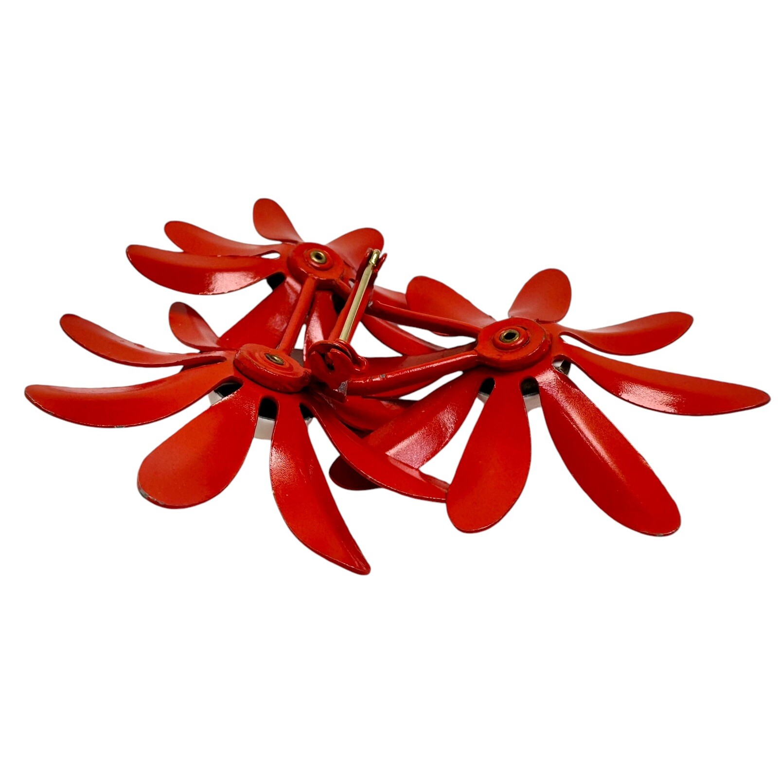 Vtg Metal Enamel Daisy Flower Brooch Pins White Brown and Triple Red White