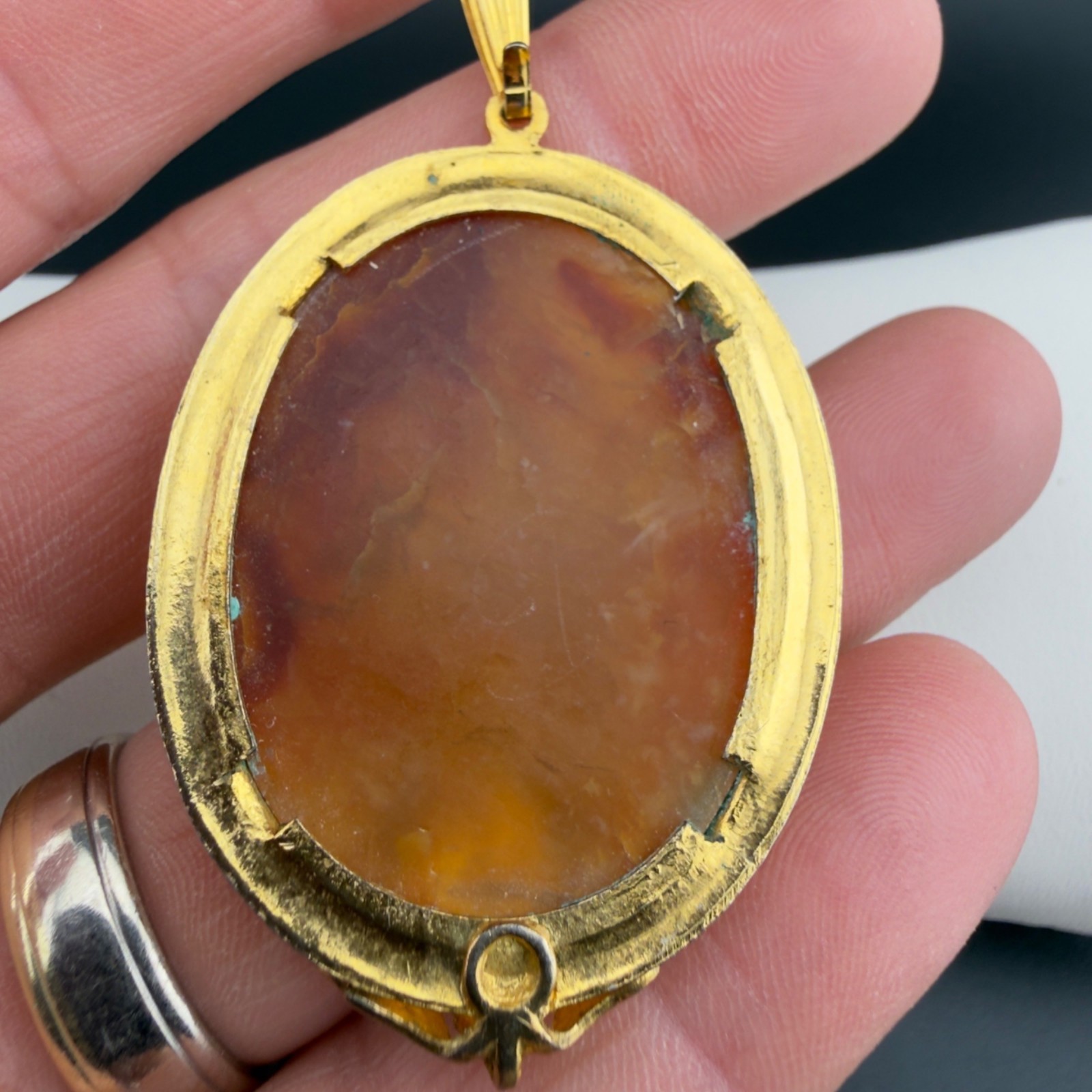 Vintage Glass Cabochon Pendant Necklace Set Orange Brown Beaded Gold Tone
