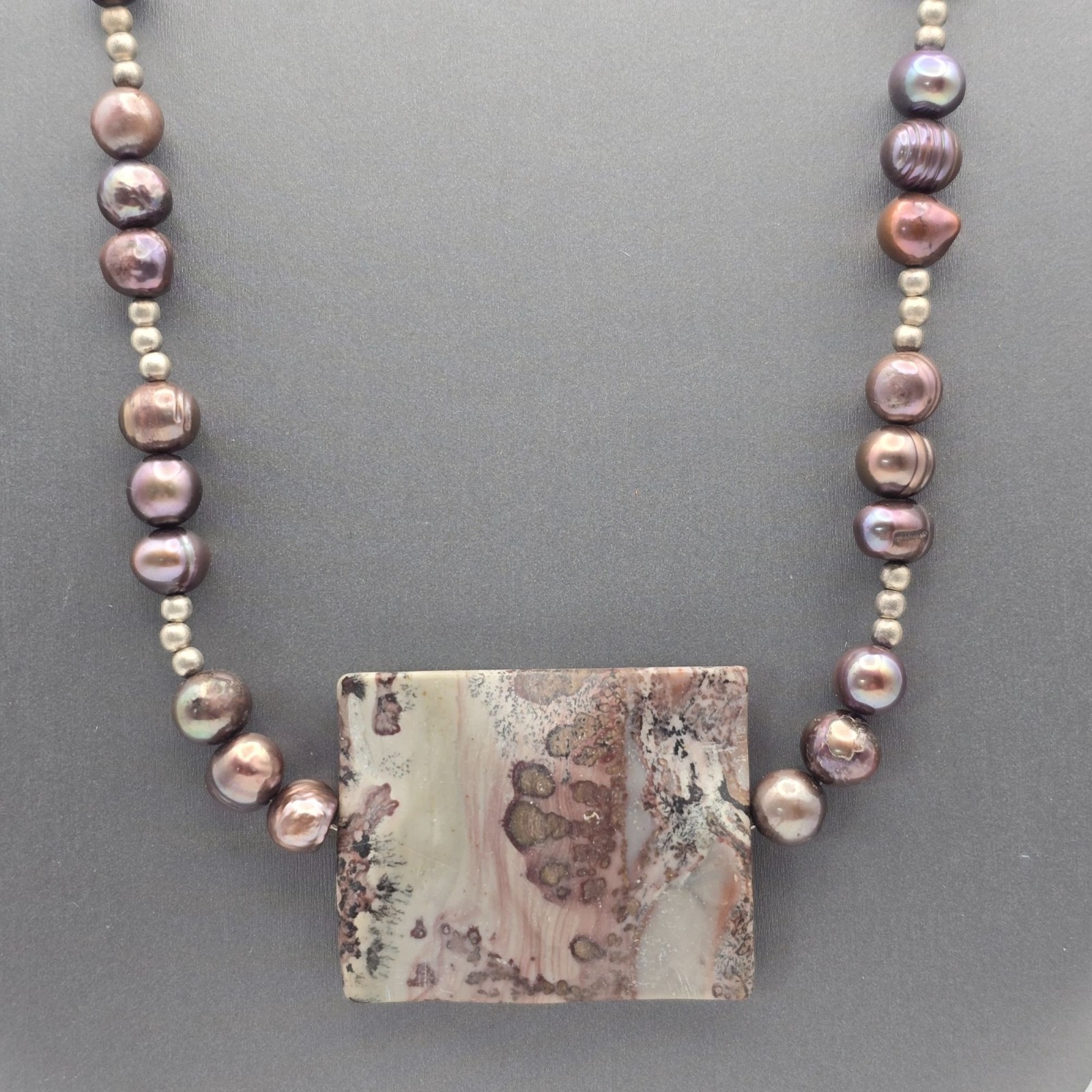 VTG Peacock Baroque Pearl Purple Agate Pendant Sterling Silver Necklace 16″