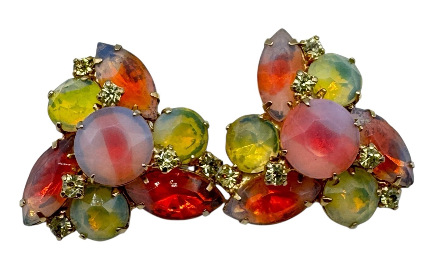 KRAMER EARRINGS, designer Signed 1950’S Stunning & Rare Citrine & Rose