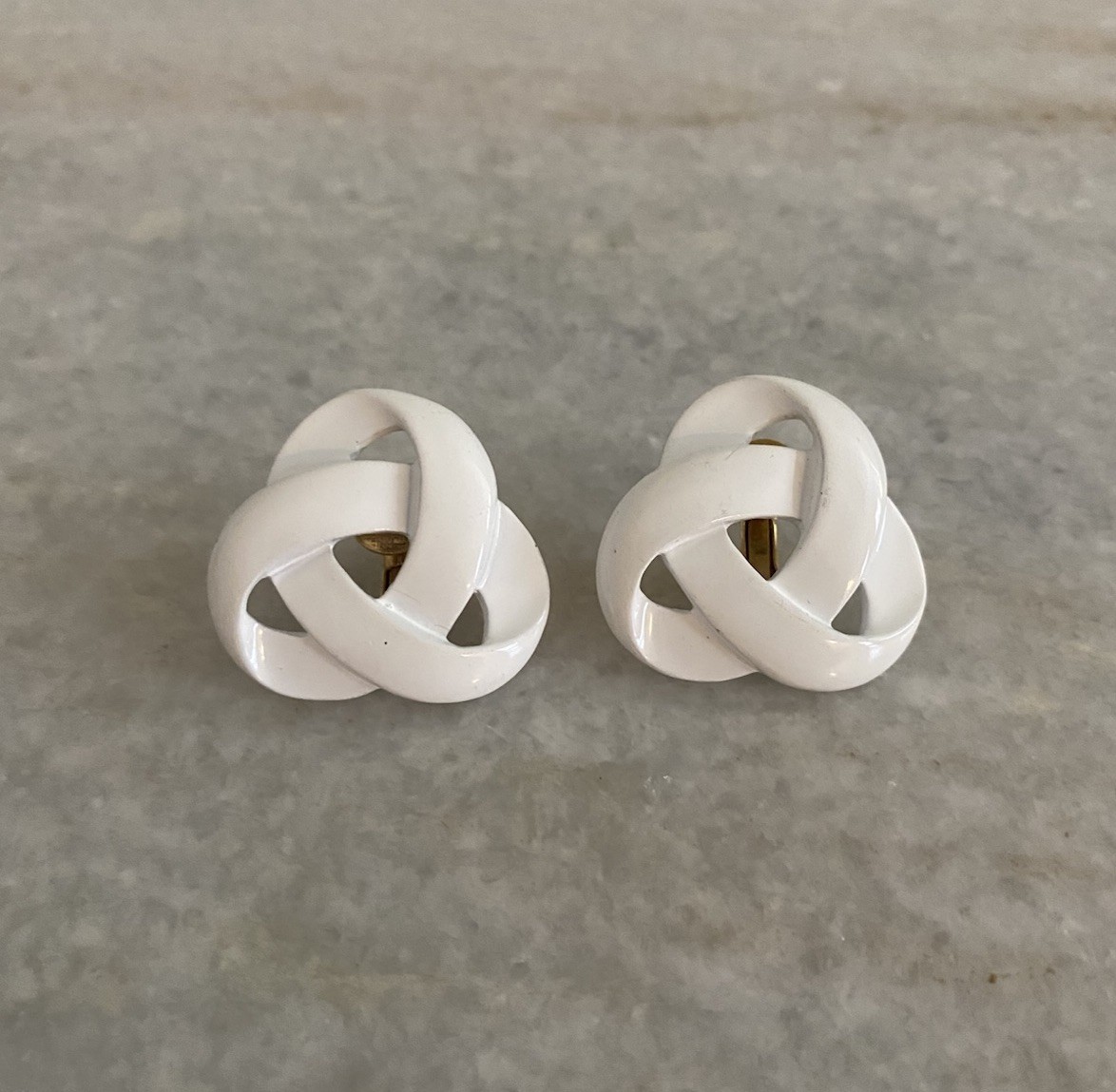 Vintage Napier White Enamel Adjustable Clip On Earrings