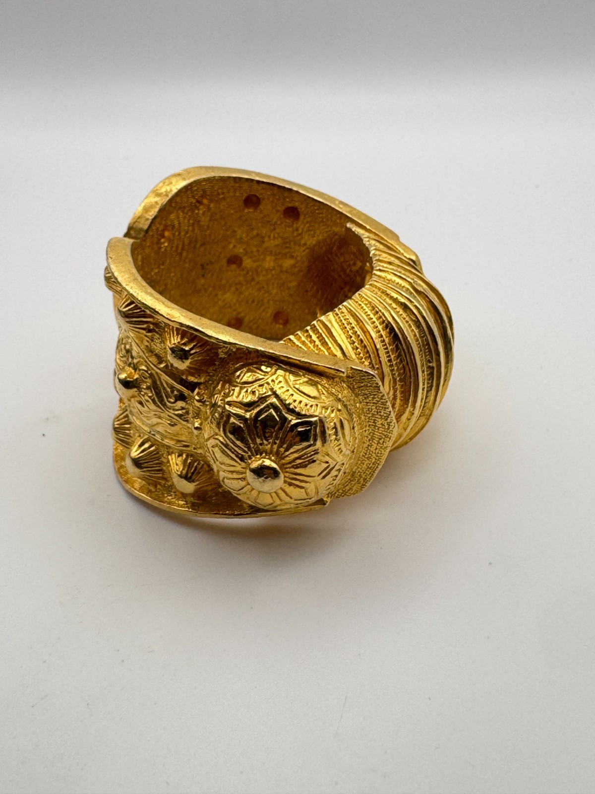 Vintage Kenneth Lane Clamper 1960s Etruscan Bracelet Gold Plated Heavy Cuff KJL