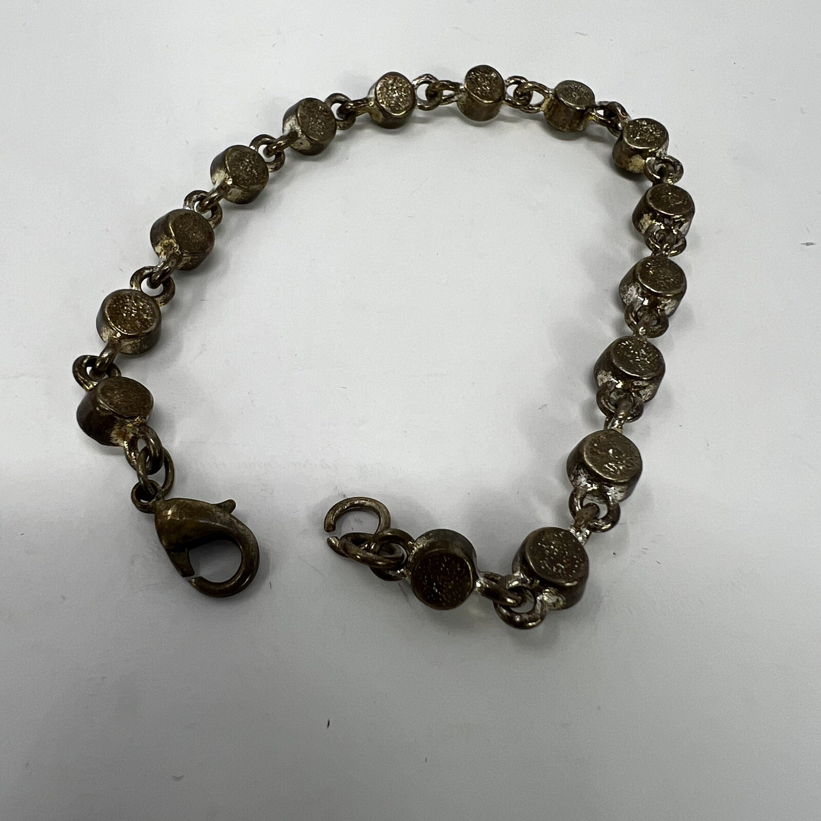 VTG Bracelet 7” Black Clear and Gray Rhinestones Brushed Antiqued Silver SEE