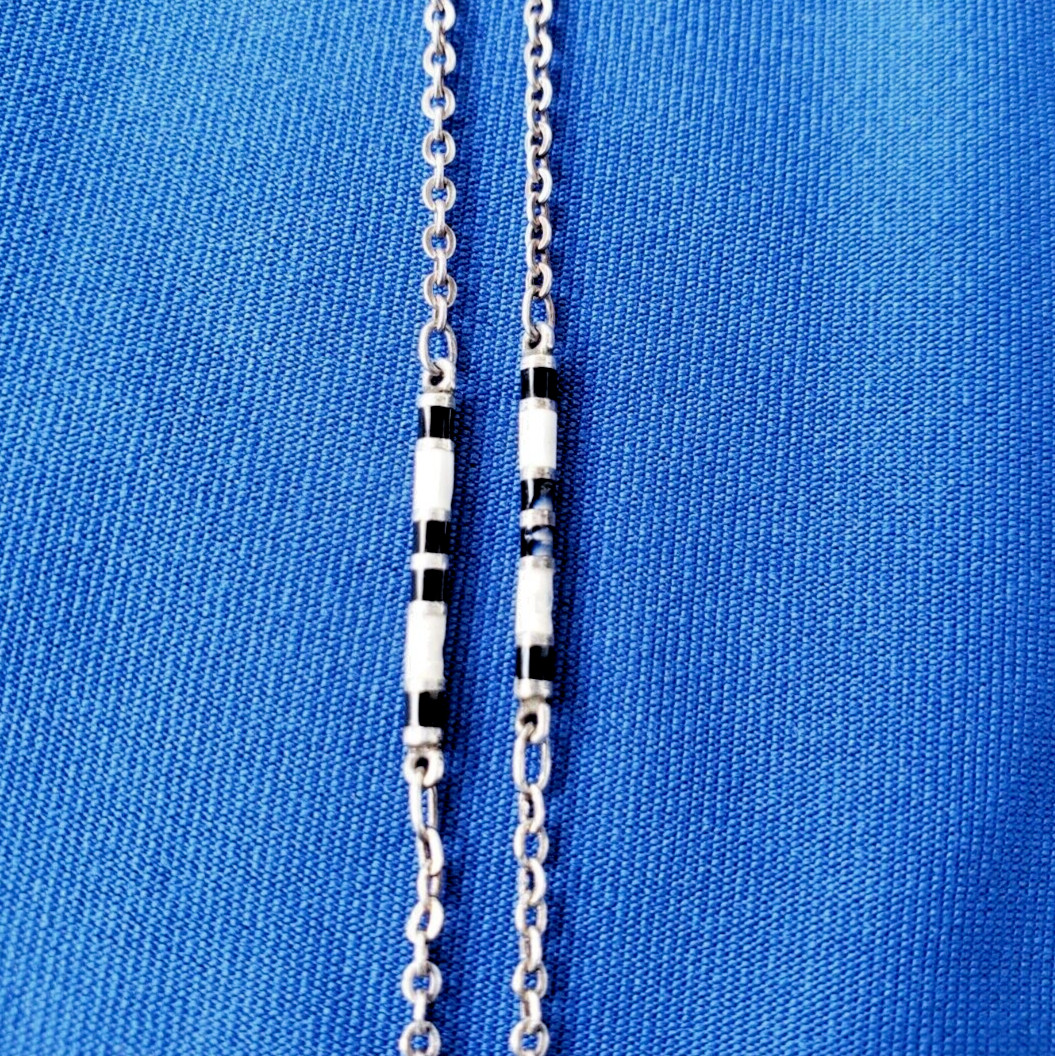 ORIGINAL Deco Guilloche Enamel STERLING SILVER 925 Necklace Antique Chain 24″ IN