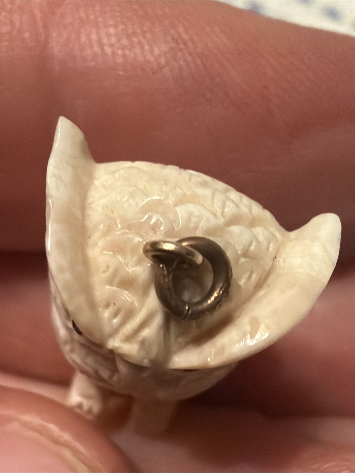Vintage Hand Detailed Carved White Owl Pendant Charm Wise Owl Masterful Artisan