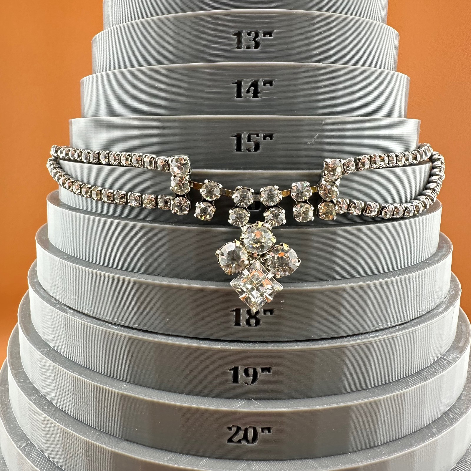 Vintage Rhinestone Festoon Style Necklace Silver Tone Cup Chain Clear Stones