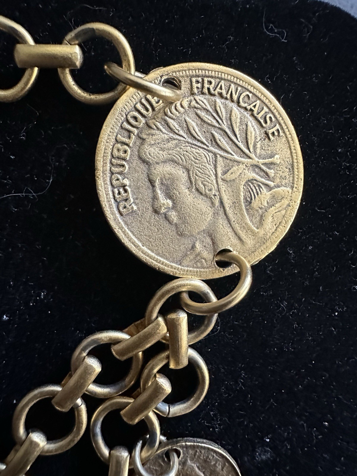 Vintage Coin Necklace Yochi New York 24 Kt Gold Plated Double Strand Link Signed