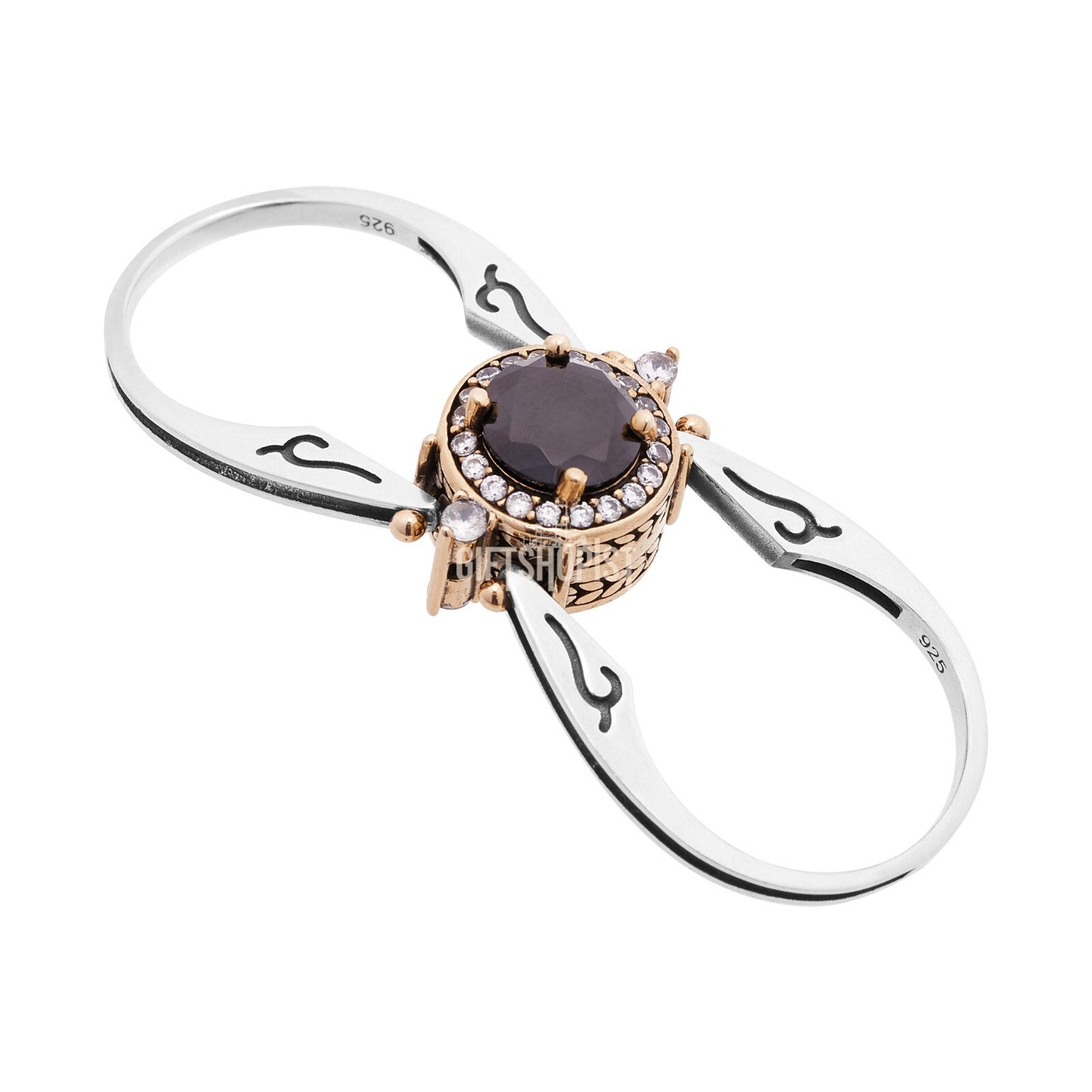 Turkish Reversible Round Emerald and Black Onyx Topaz 925 Sterling Silver Ring