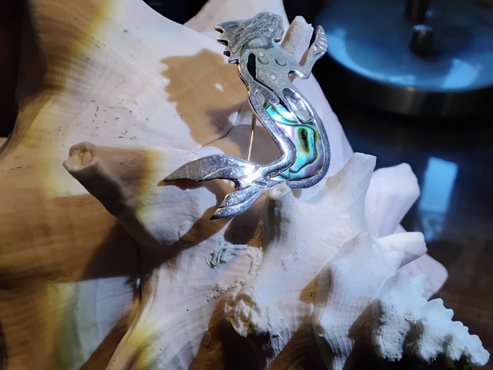 Vintage Sterling Silver Abalone Mermaid Pin