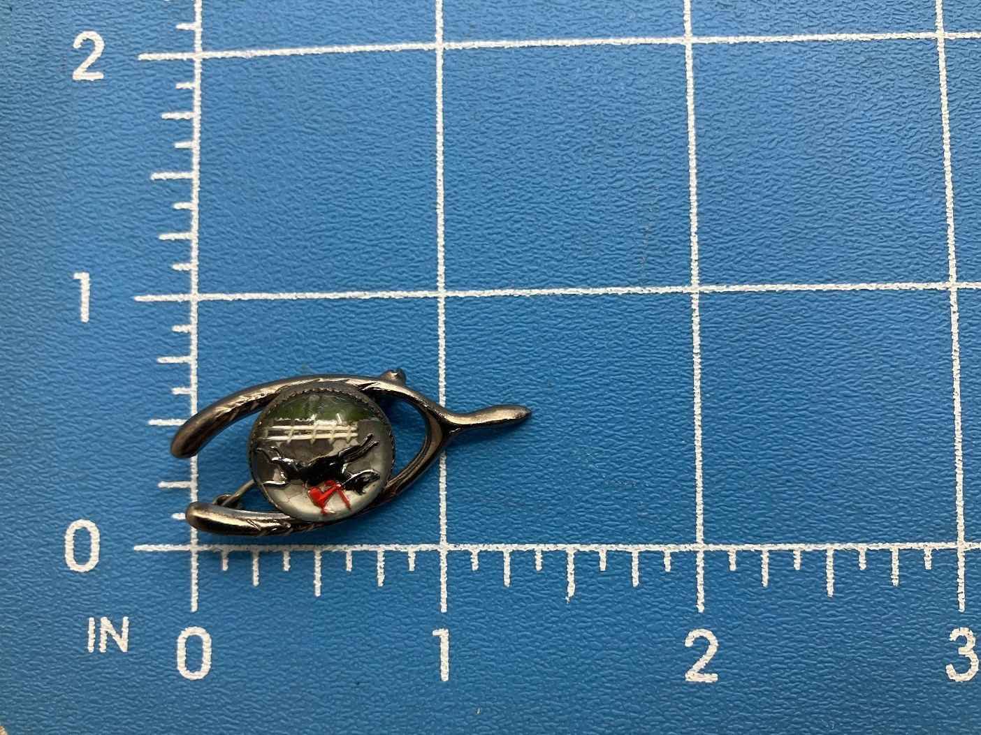 Vintage Reverse Carved Crystal Brooch Equestrian Horse Lucky Pin