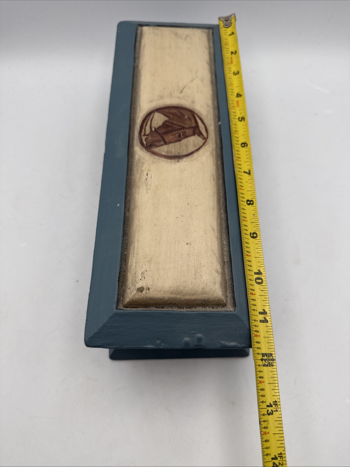 Vintage Wooden Box Blue & White with Hand Painted Horse filled with Jewelry