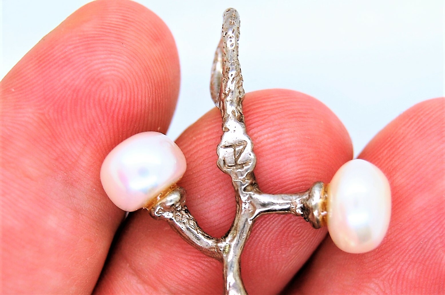 VINTAGE 925 STERLING SILVER JZ PEARL PENDANT