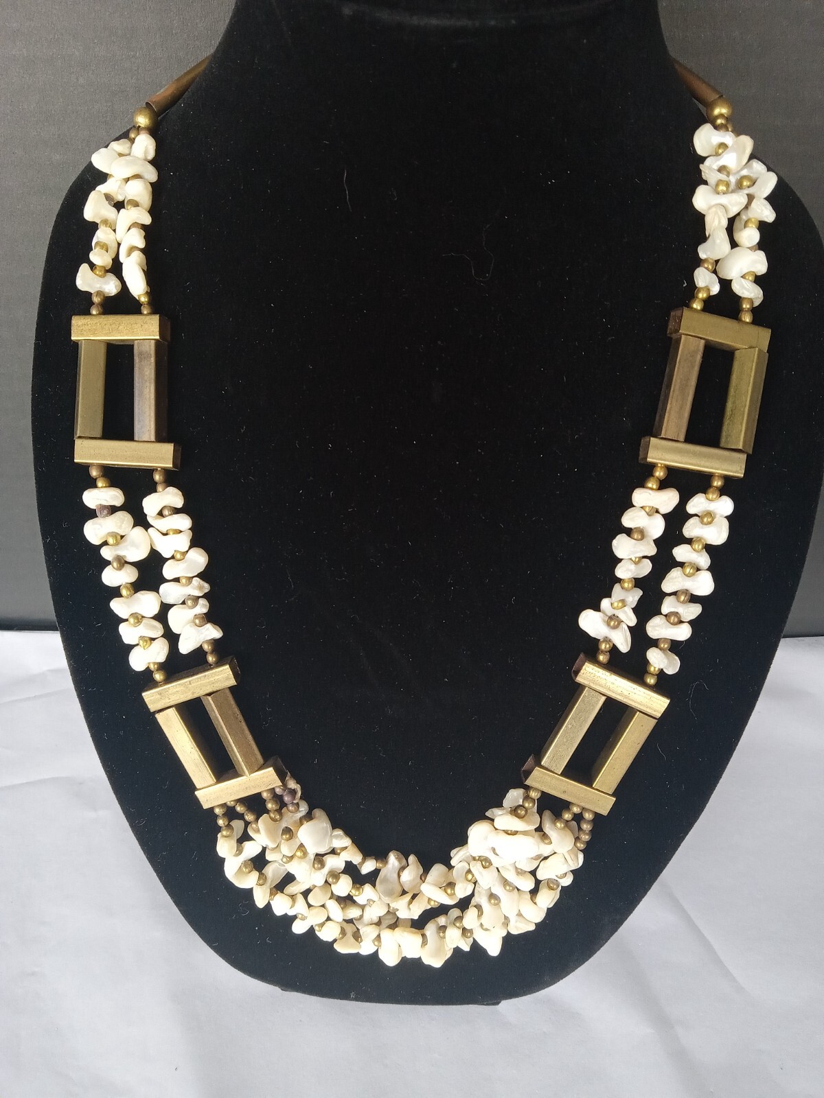 Vintage bronze and shell necklace Statement piece. See photos
