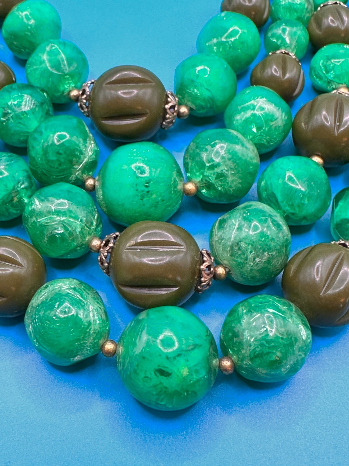 Arthur Pepper Necklace Vtg 4 Strands Shades Green Different Size Beads Signed