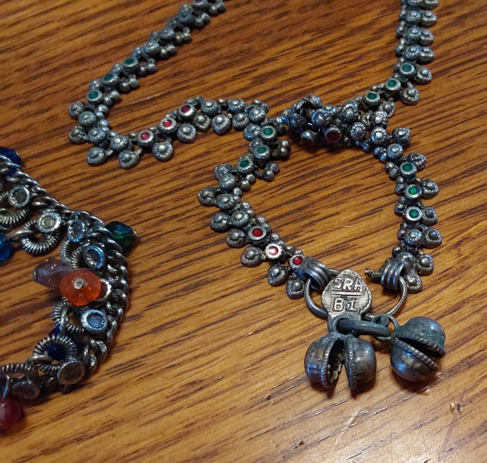 Vintage Fashion Jewelry MARKED Nice, Intricate Silver Metal w/Colorful Inserts