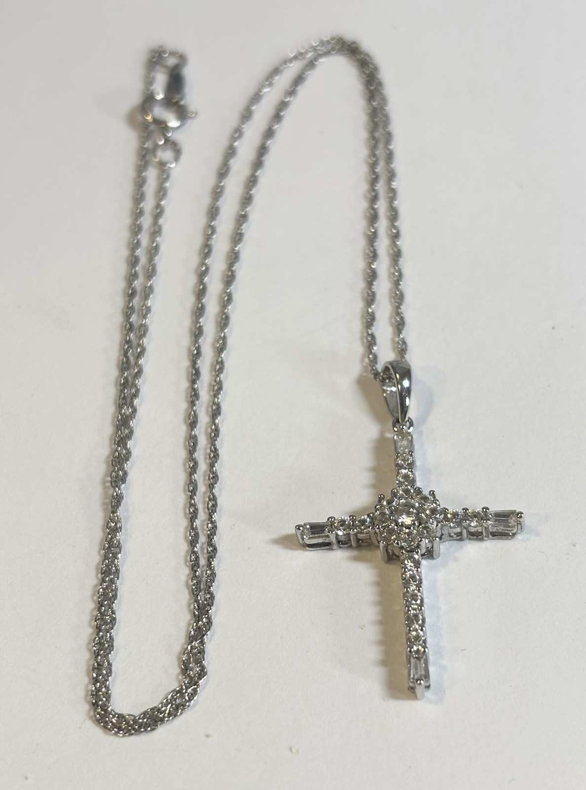 Vintage 925 Sterling Crystal Cross Necklace 18” 3)4 X 1”