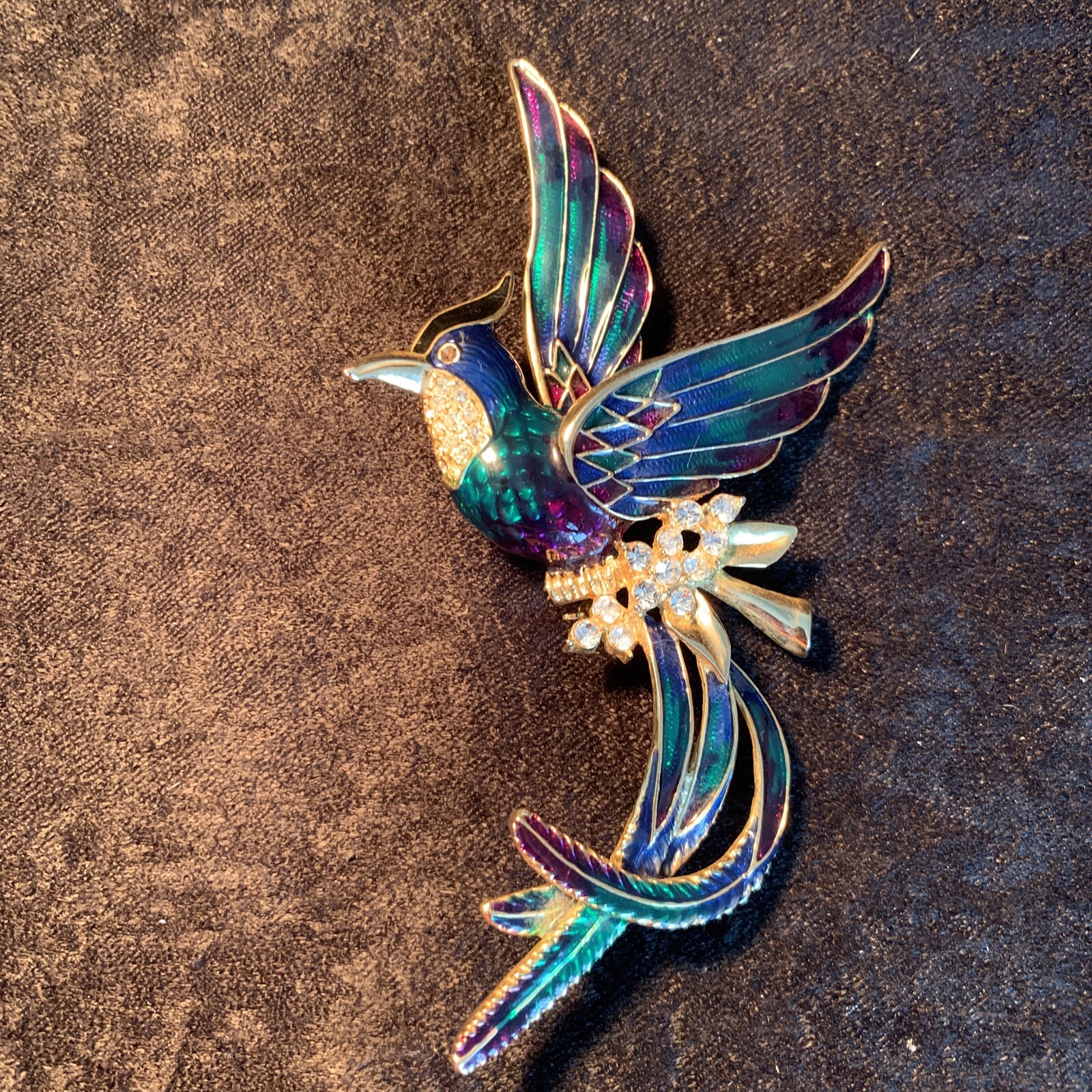 Vintage Phoenix Brooch Beautiful Green, Purple, And Blue