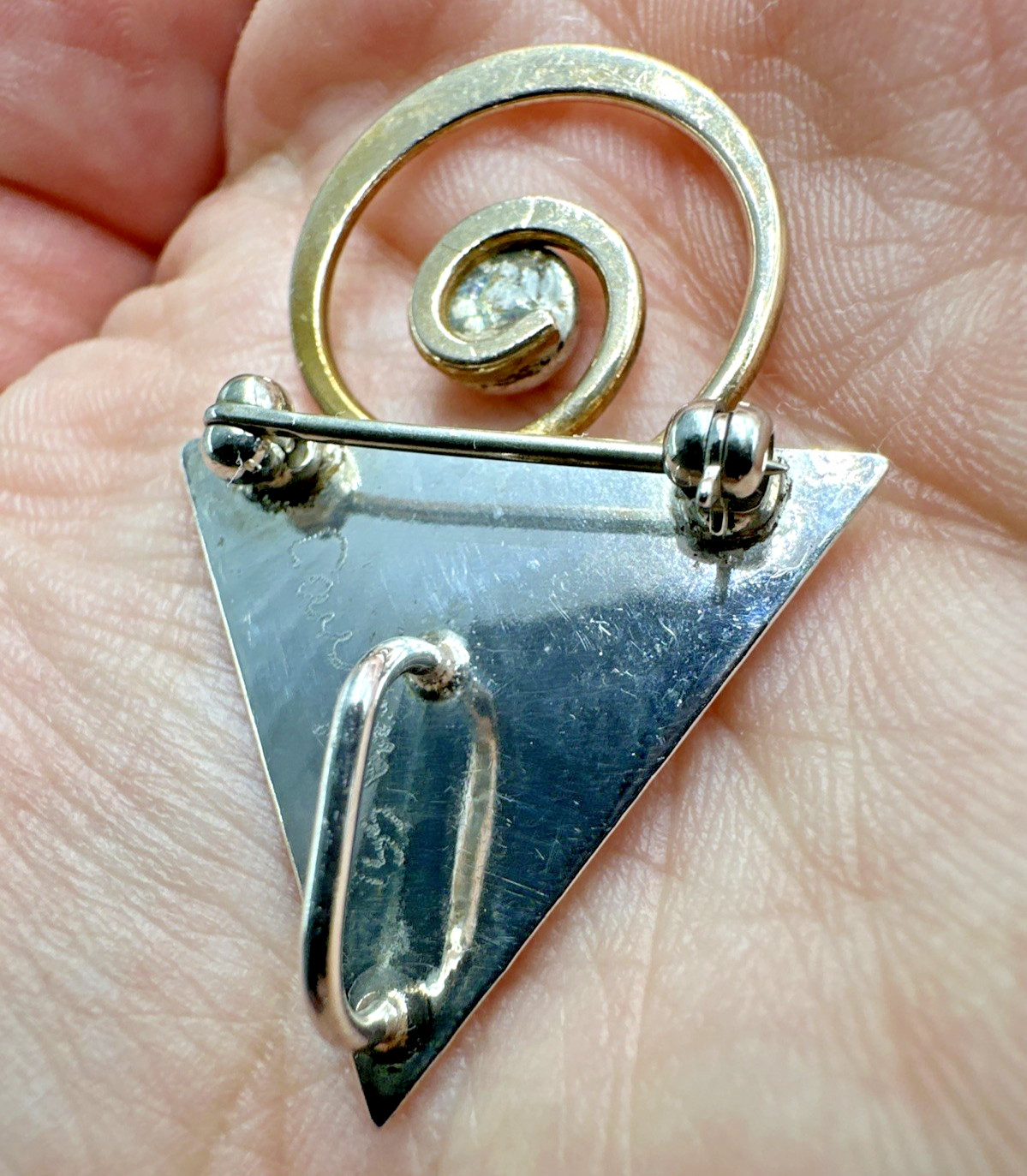Vtg Abstract Modernist Courtney Peterson Silver Brass and Opal Brooch Pendant
