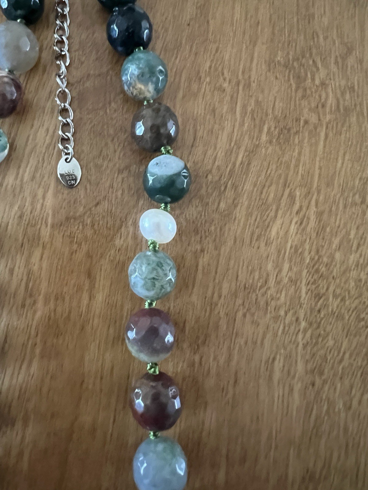 Vintage Artisan Agate & Pearl Necklace w/ Green Spot Jasper and Sterling Clasp