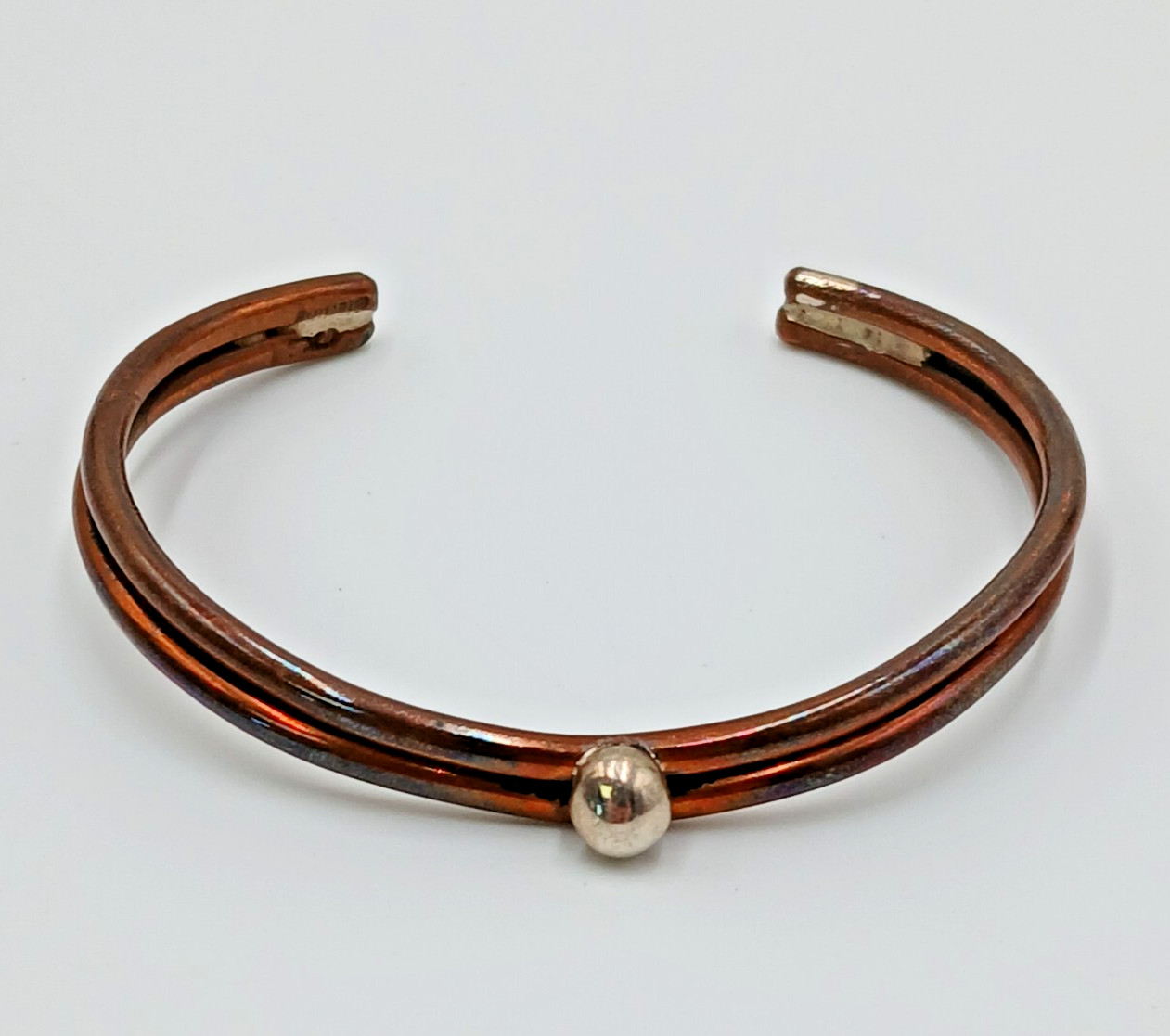 VTG Sterling Signed Cuff Bracelet 2.5in Unisex Solid Stacked Tube 15g Bead