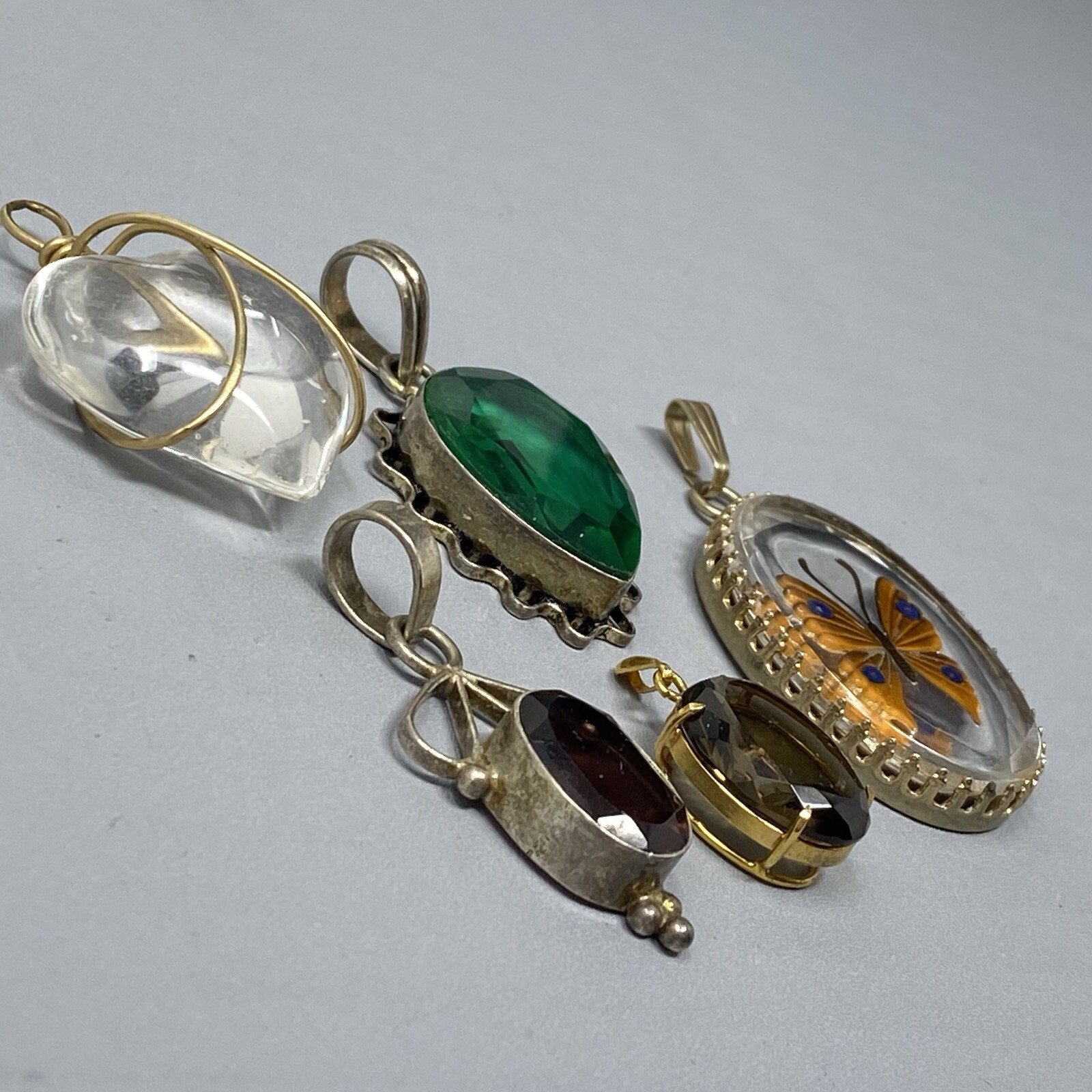 Pedant Lot of 5 Mixed Stone Glass Boho Artisan No Chain Quartz Heart Butterfly