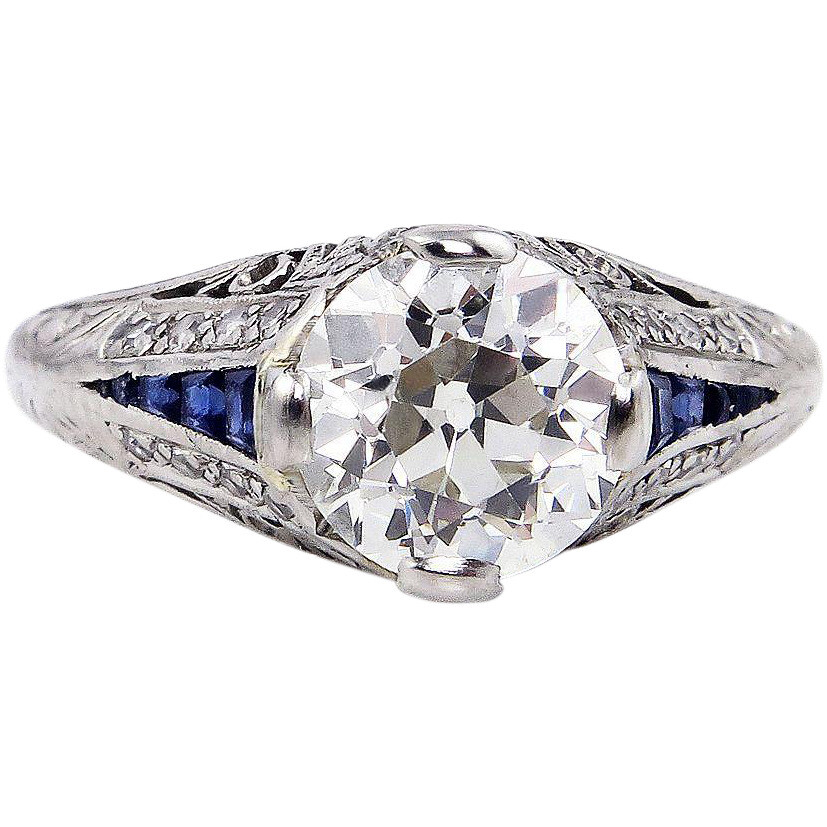 1.55CT White Round Cut Simulated Diamond Art Deco Wedding Sterling Silver Ring