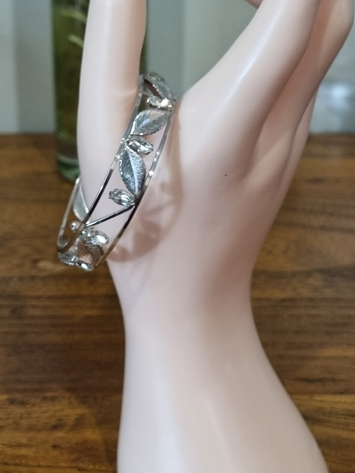 Vintage 14k White Gold Fill Crystal Cuff Bangle Wedding Bride See Video USA made