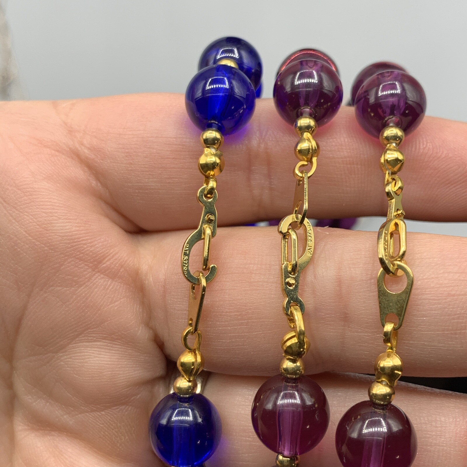 Marvella NOS Necklace Lot Blue and Purple Bead Lightweight Original Tags 24 Inch