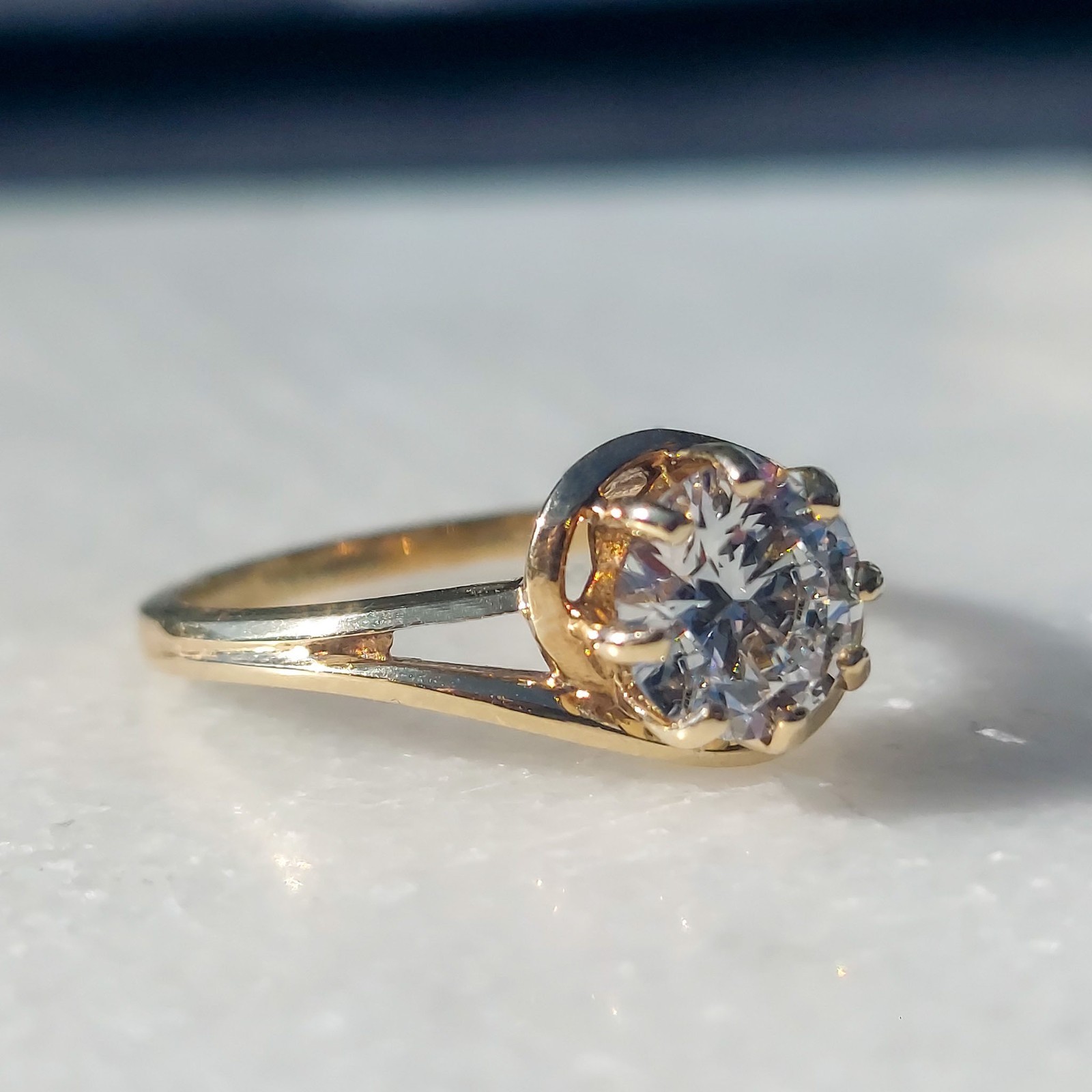 Estate ring 10K Gold Vintage Ring, Size 7, 1.24 carat certified diamond.
