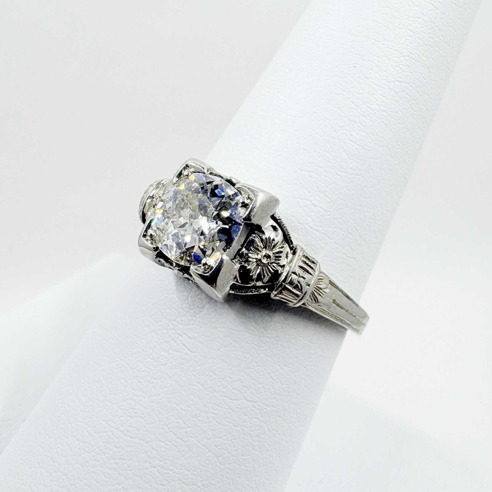 Antique 18k White Gold 0.65ct BELAIS Old European Cut Diamond Engagement Ring