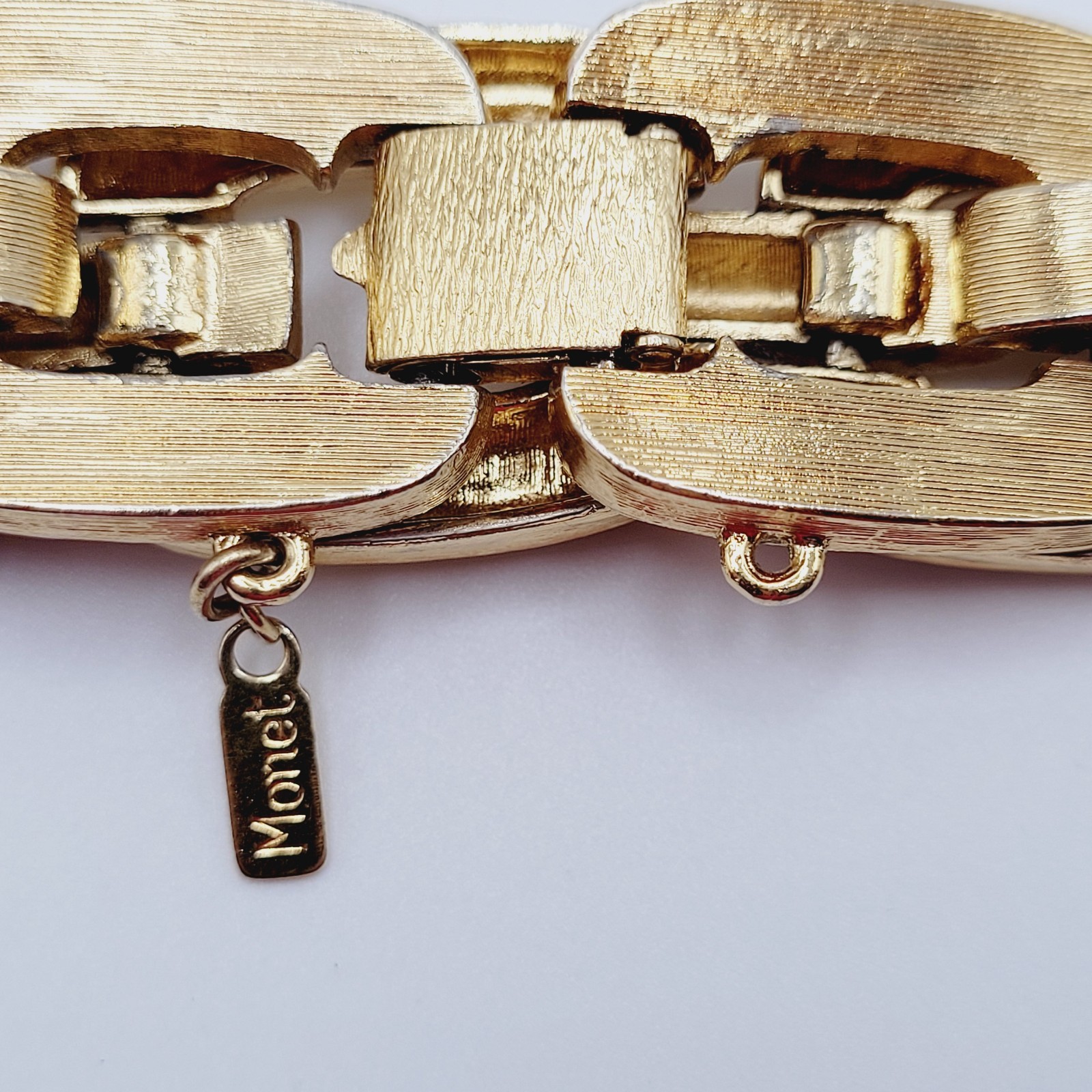 Monet Chunky Square Link Gold Tone Brush Finish Vintage Bracelet No Safety Chain