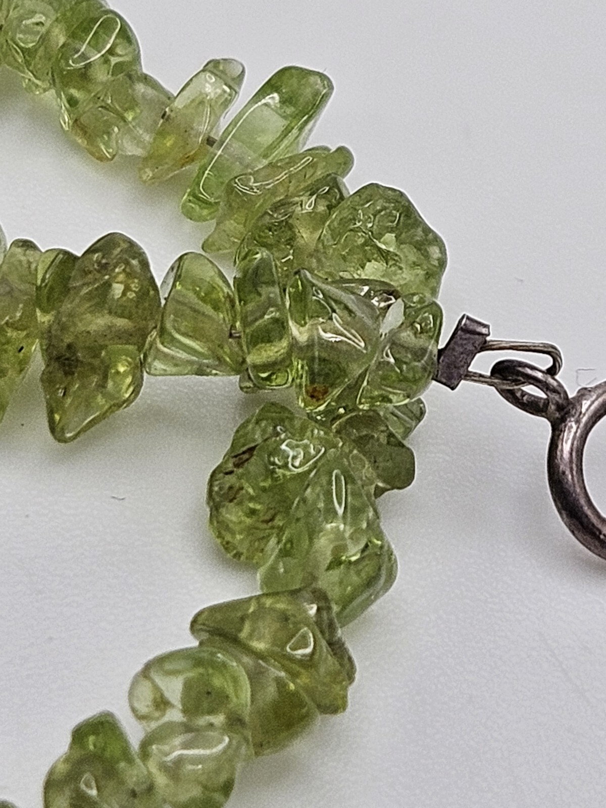 Vintage Sterling Silver Luck Small Charm Peridot Chip Bead Bracelet