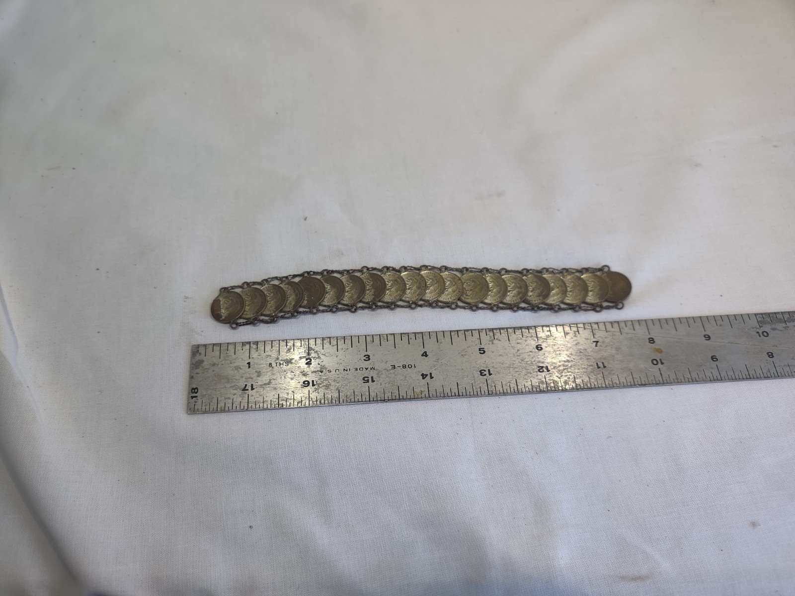 Bracelet, 1956 Mexican 1 Centavo coin is Hand crafted from brass Coins