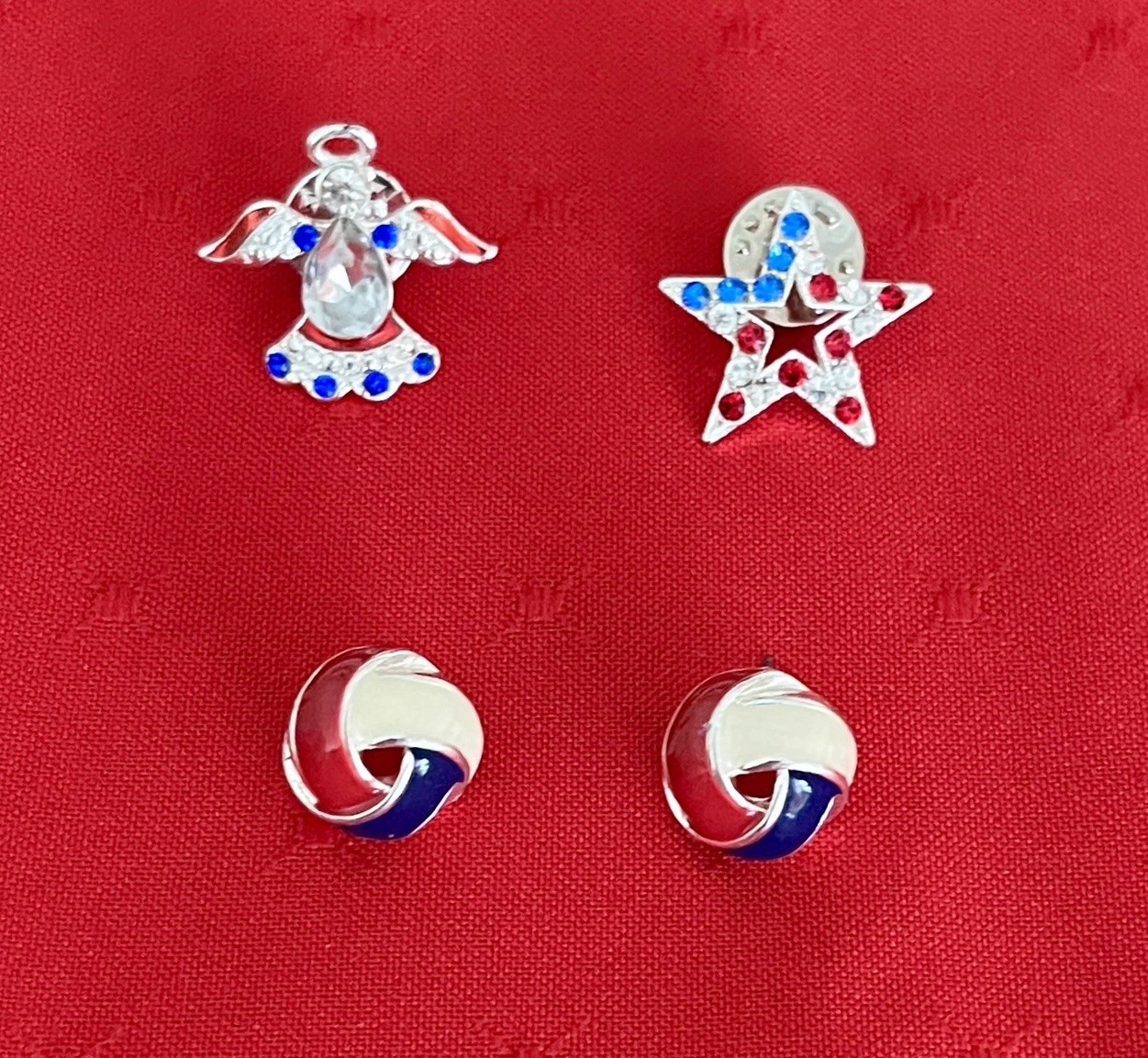 Vintage Patriotic Brooches/Pins And Clip-on Earrings USA Rhinestones