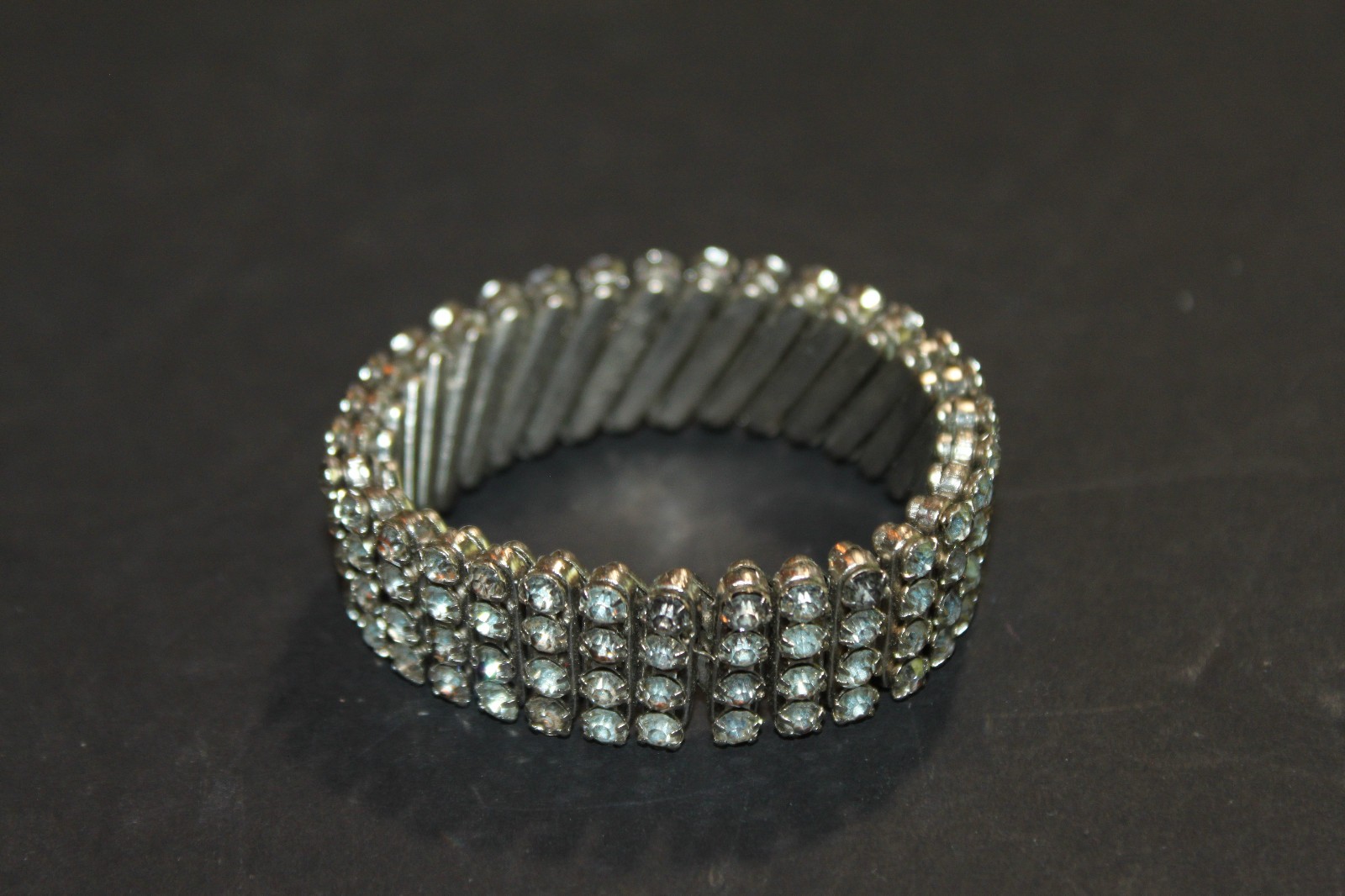Vintage Expanding 4 Row Crystal Rhinestone Bracelet, 3/4” Wide