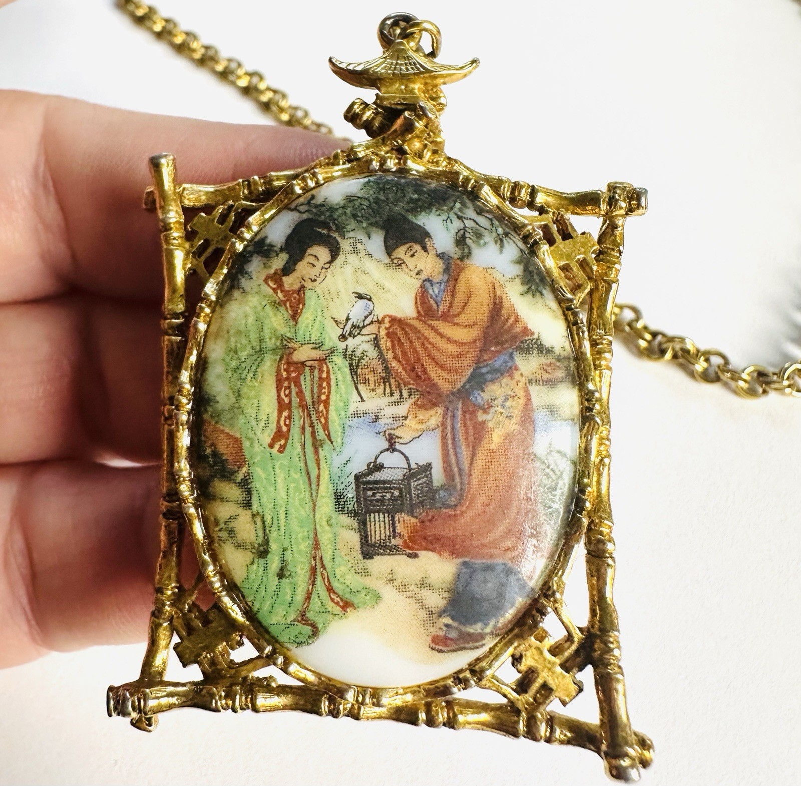 VTG Arthur Pepper ART Japanese Theme Porcelain Colorful Necklace Signed 20.5”