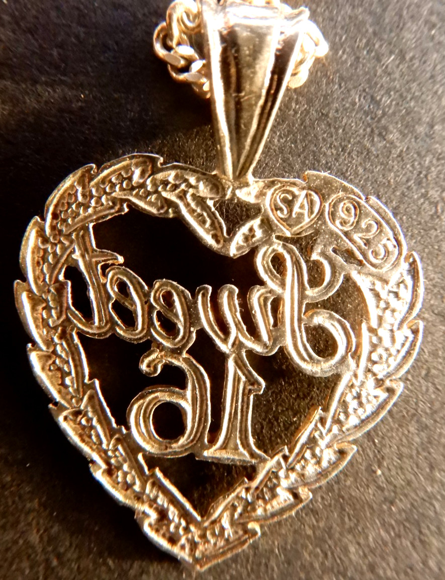 Vintage Sterling Silver “Sweet 16″ Necklace 18”. Pendant 1″ x 3/4′.